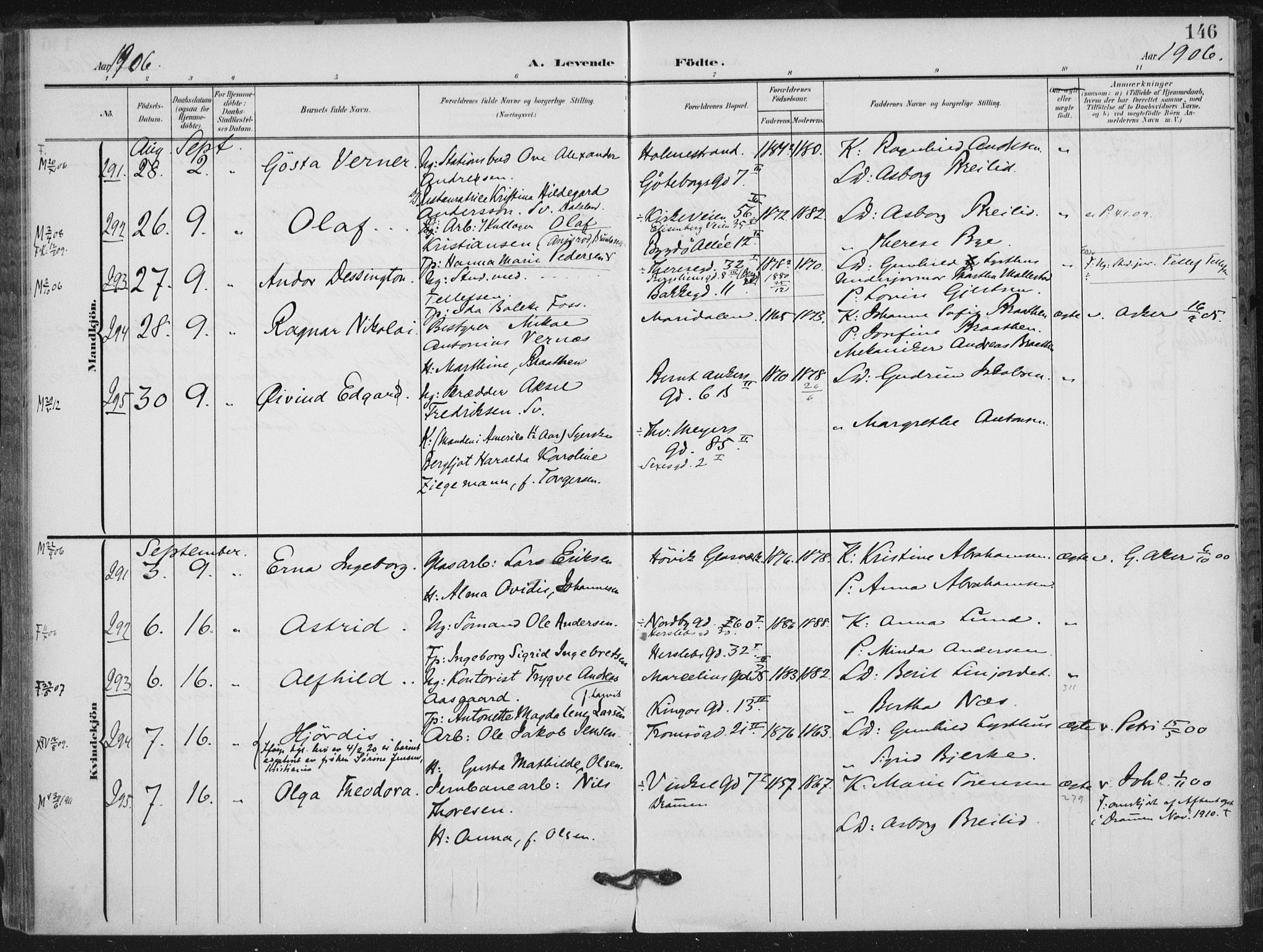 Rikshospitalet prestekontor Kirkebøker, SAO/A-10309b/F/L0013: Parish register (official) no. 13, 1905-1908, p. 146