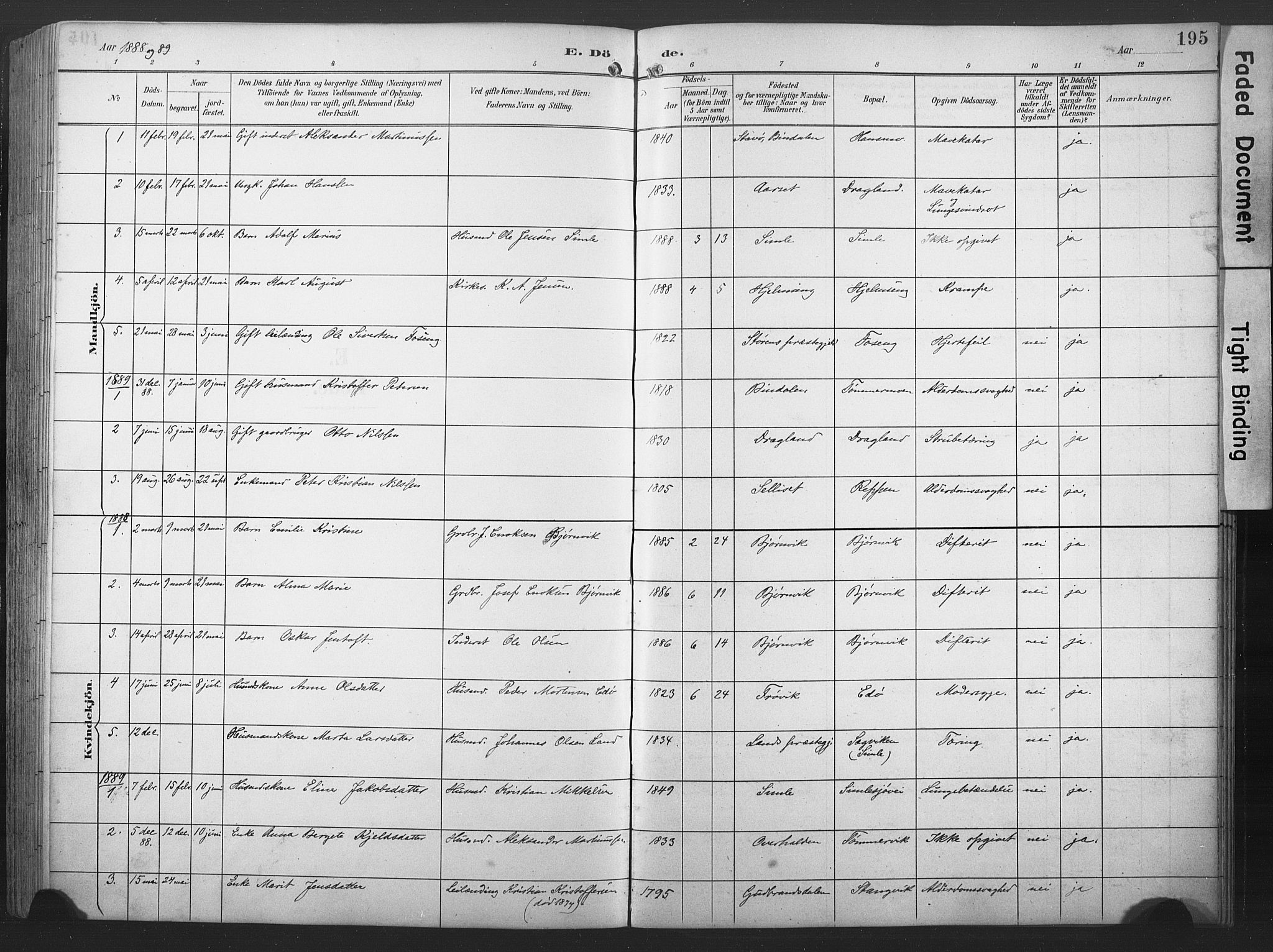 Ministerialprotokoller, klokkerbøker og fødselsregistre - Nord-Trøndelag, SAT/A-1458/789/L0706: Parish register (copy) no. 789C01, 1888-1931, p. 195