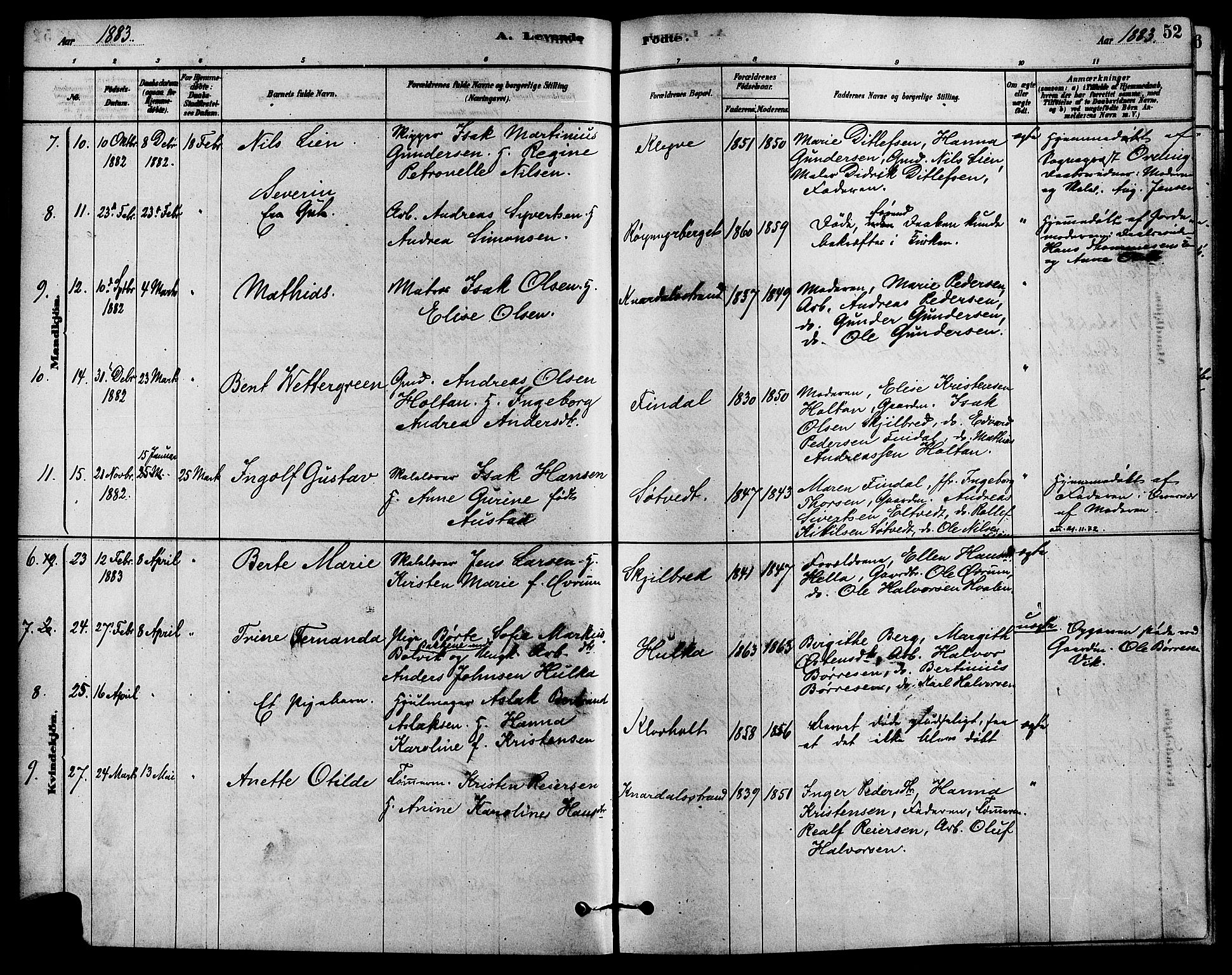 Solum kirkebøker, SAKO/A-306/F/Fa/L0009: Parish register (official) no. I 9, 1877-1887, p. 52