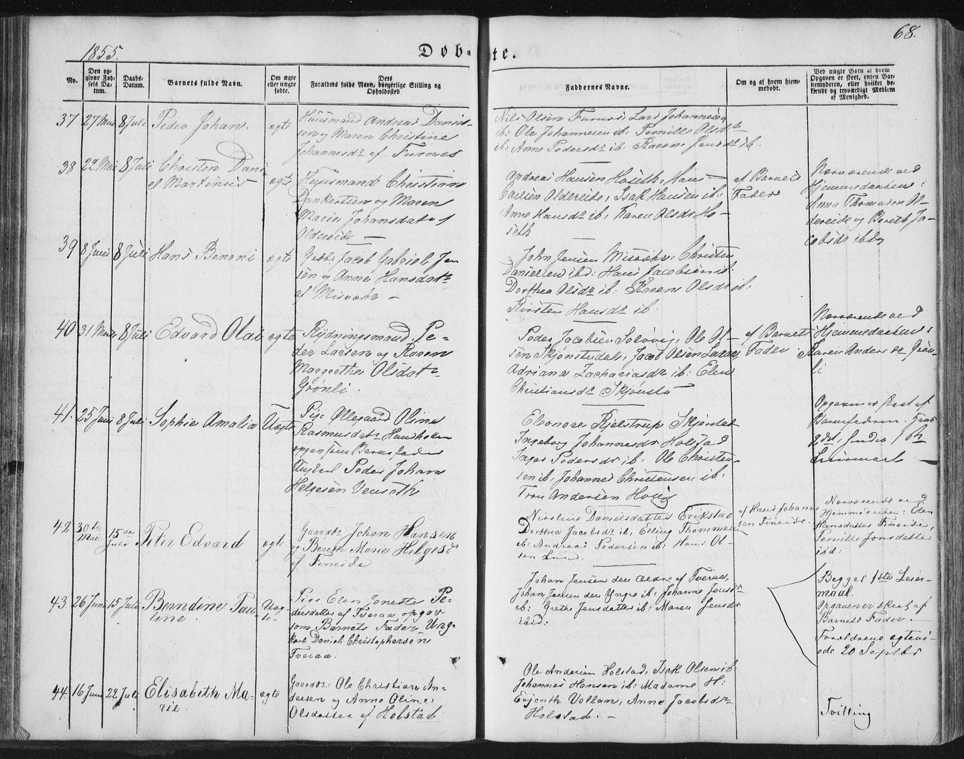 Ministerialprotokoller, klokkerbøker og fødselsregistre - Nordland, AV/SAT-A-1459/852/L0738: Parish register (official) no. 852A08, 1849-1865, p. 68