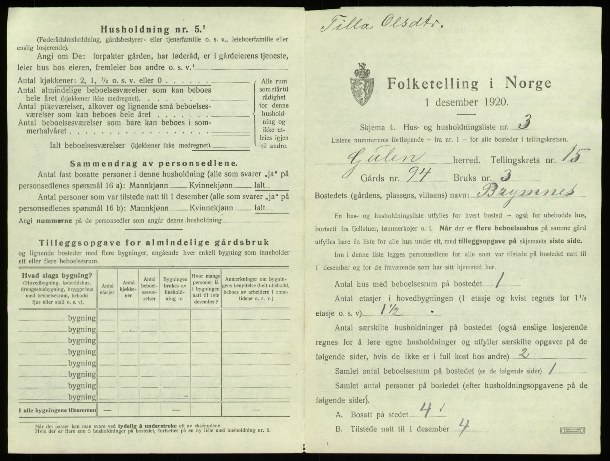 SAB, 1920 census for Gulen, 1920, p. 924