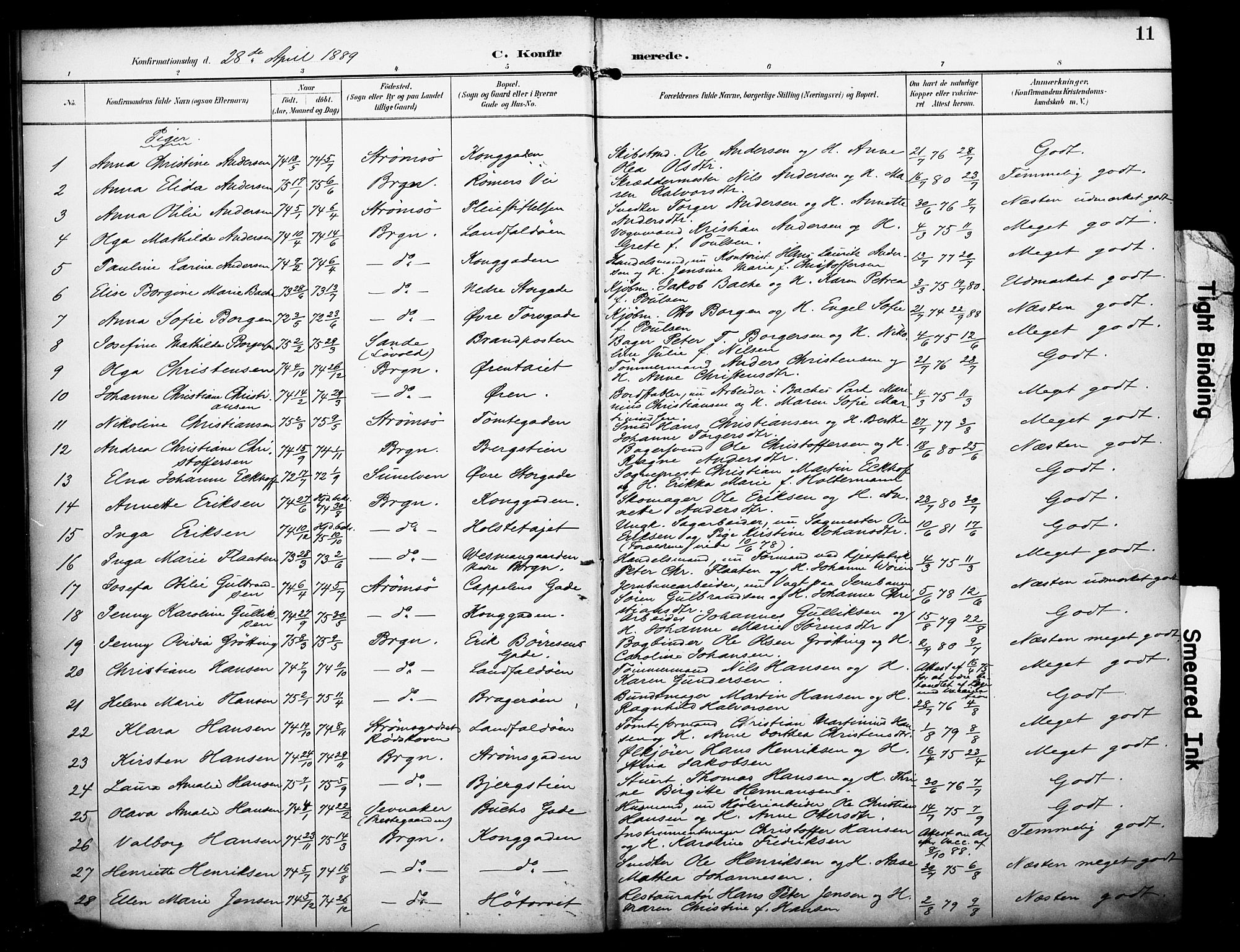 Bragernes kirkebøker, AV/SAKO-A-6/F/Fc/L0006: Parish register (official) no. III 6, 1888-1899, p. 11