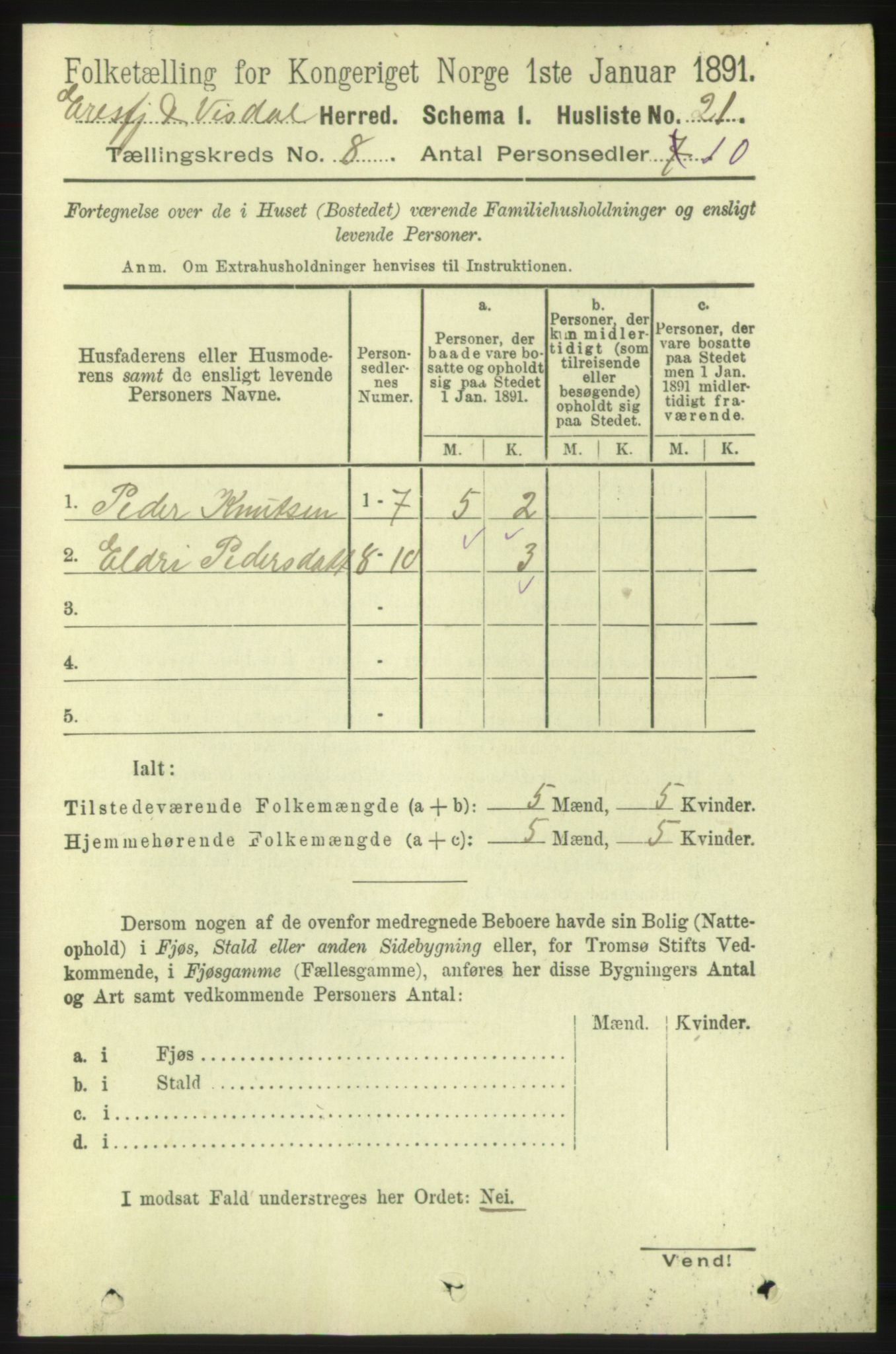 RA, 1891 census for 1542 Eresfjord og Vistdal, 1891, p. 2322