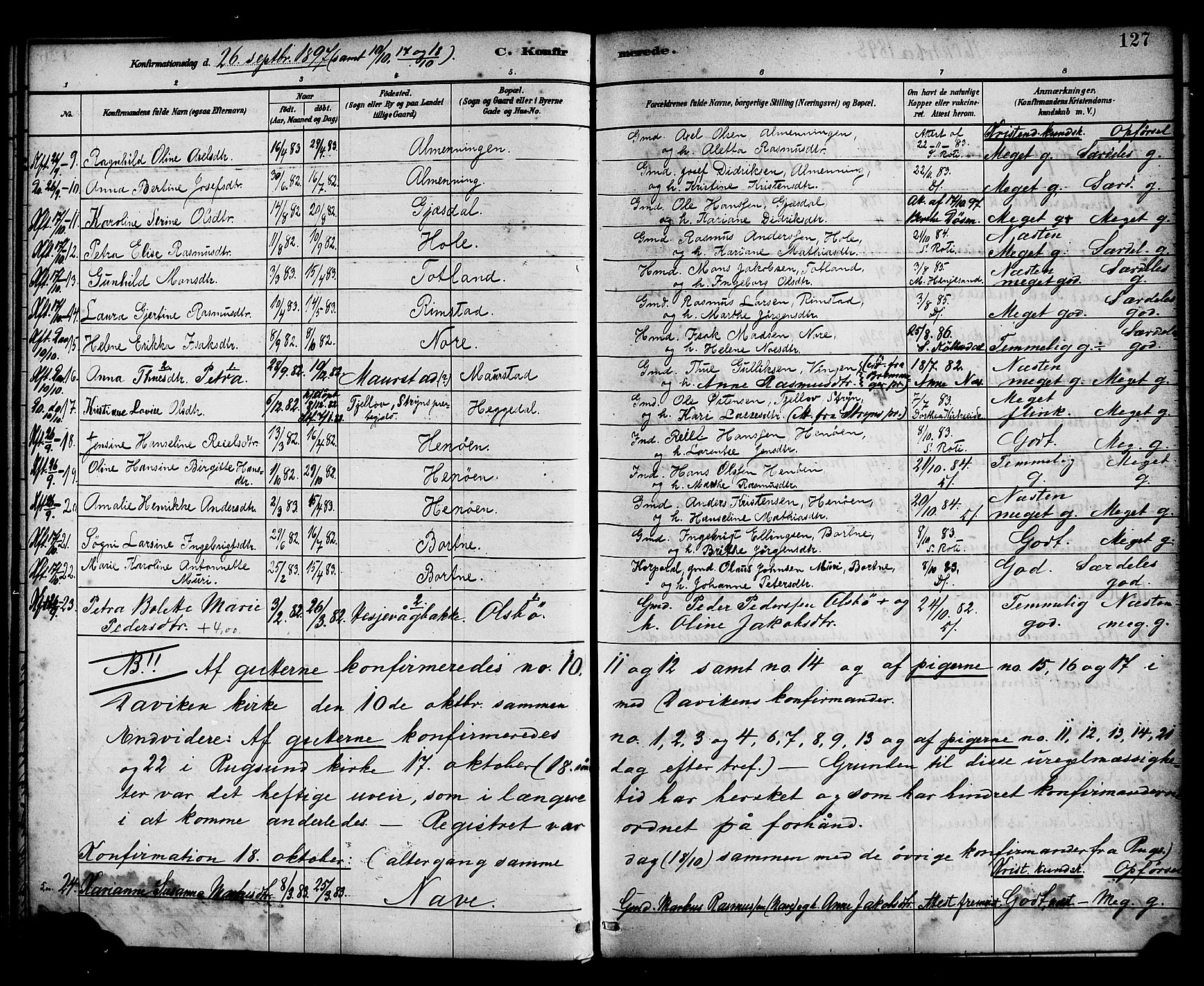 Davik sokneprestembete, SAB/A-79701/H/Haa/Haad/L0001: Parish register (official) no. D 1, 1882-1900, p. 127