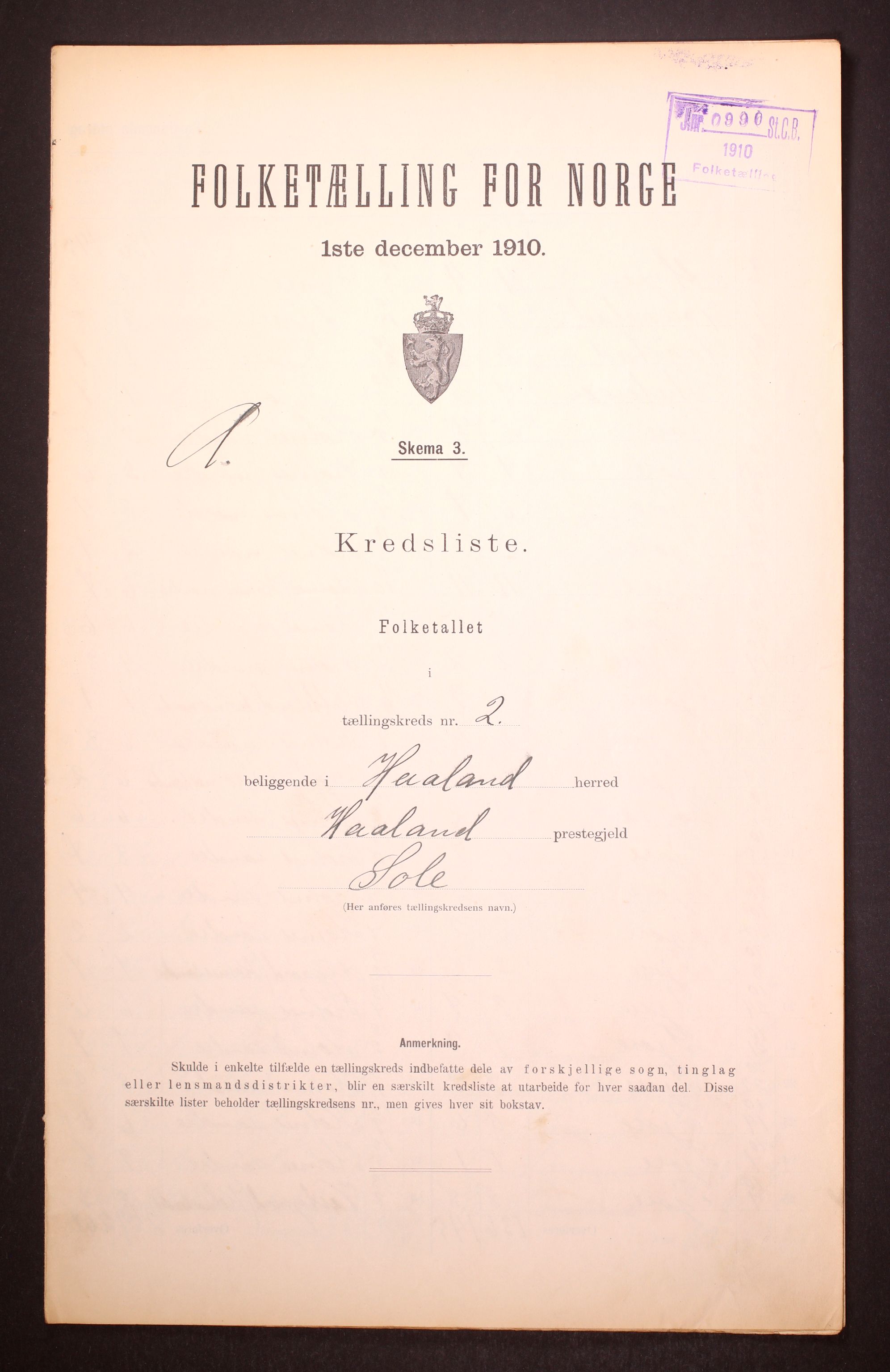 RA, 1910 census for Håland, 1910, p. 10