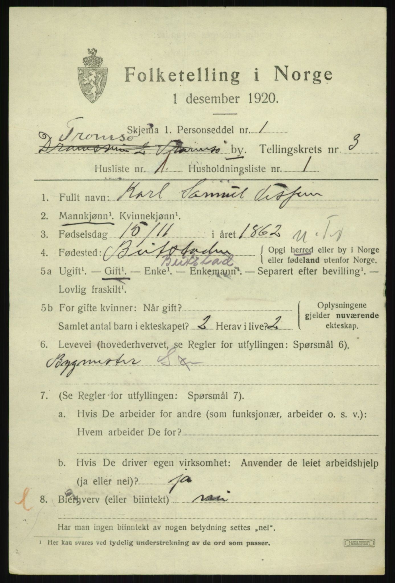 SATØ, 1920 census for Tromsø, 1920, p. 10361