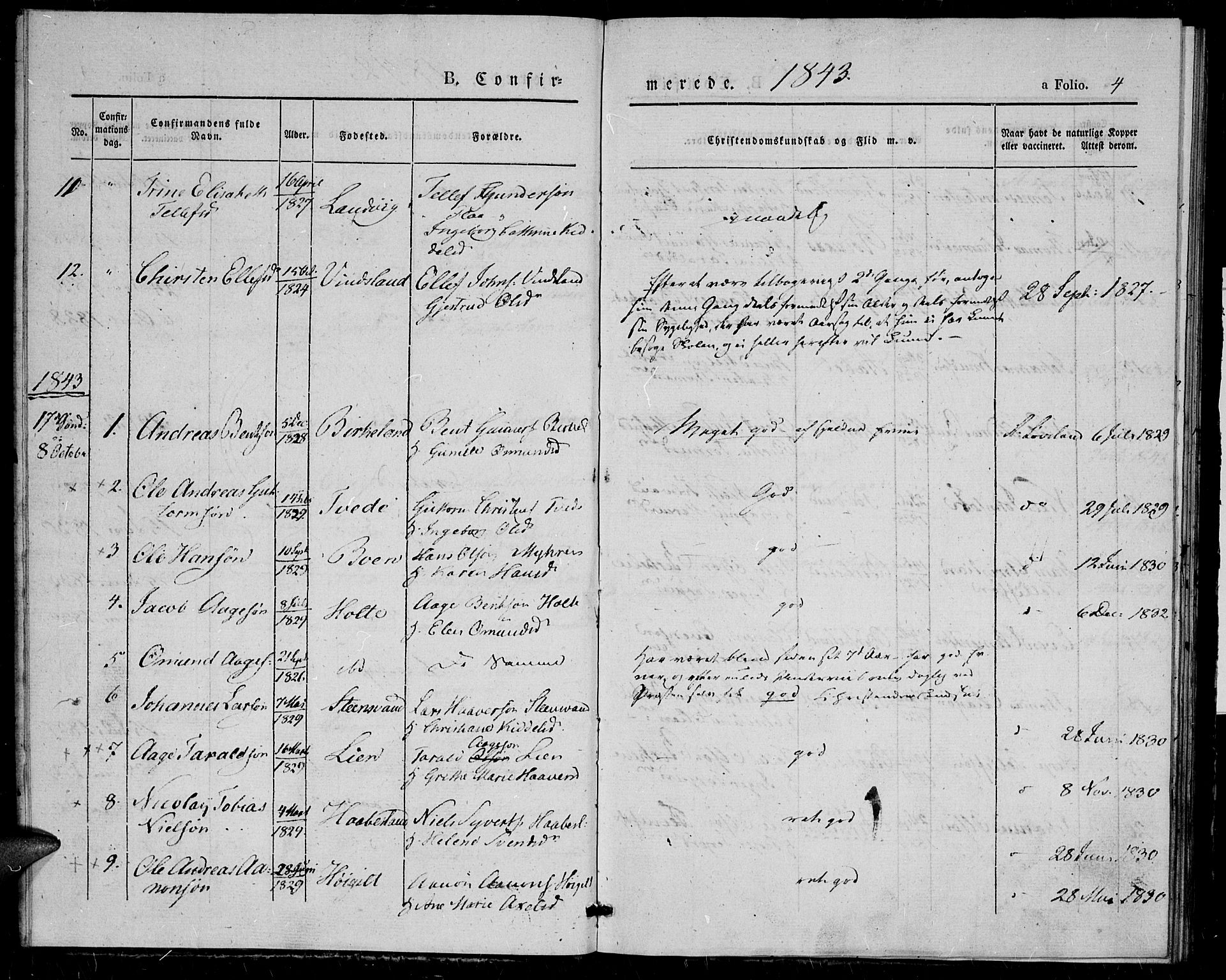 Birkenes sokneprestkontor, SAK/1111-0004/F/Fa/L0002: Parish register (official) no. A 2, 1839-1849, p. 4