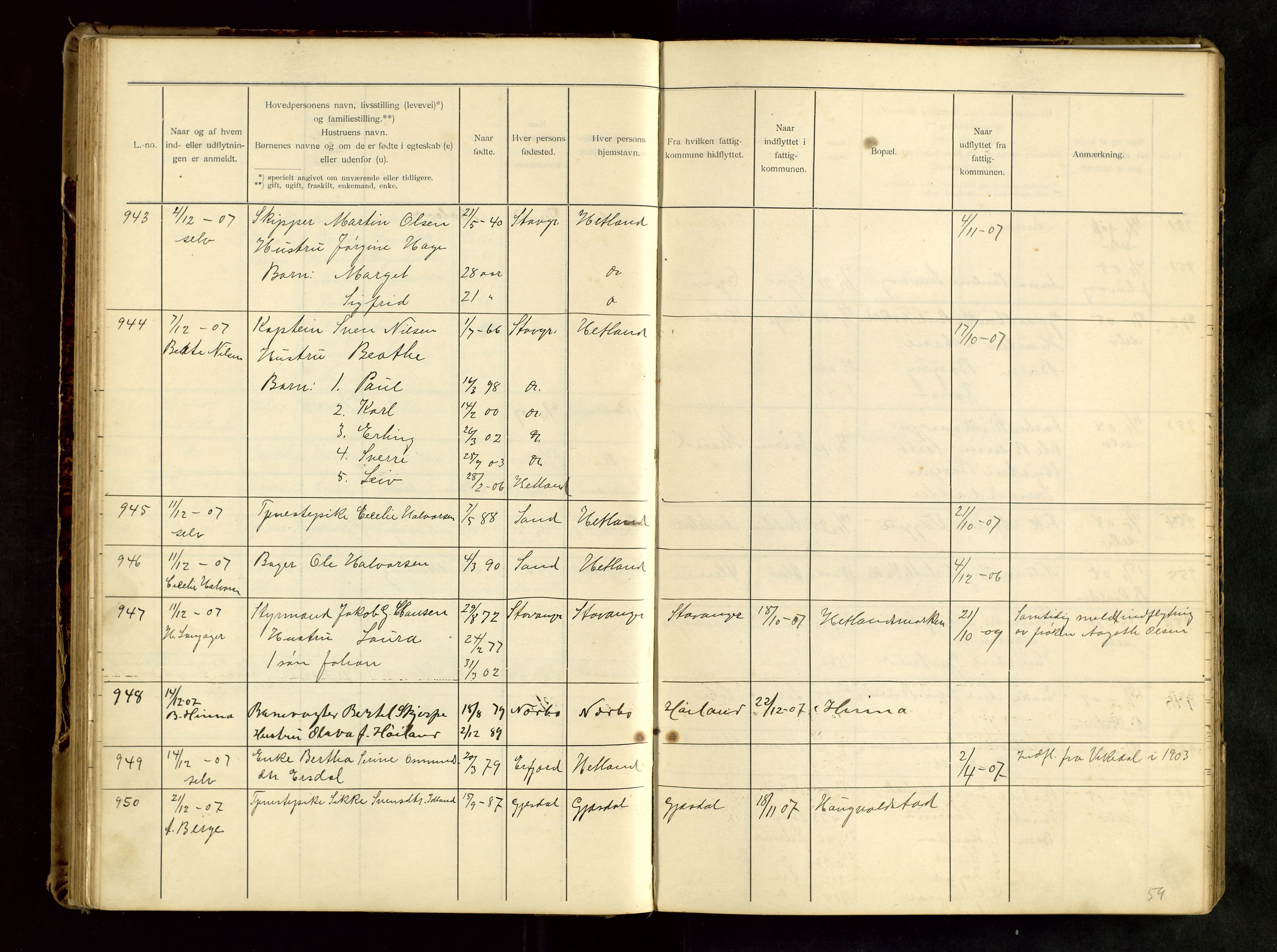 Hetland lensmannskontor, SAST/A-100101/Gwa/L0001: Flytteprotokoll (er delt i to: 1a og 1b), 1901-1918, p. 75