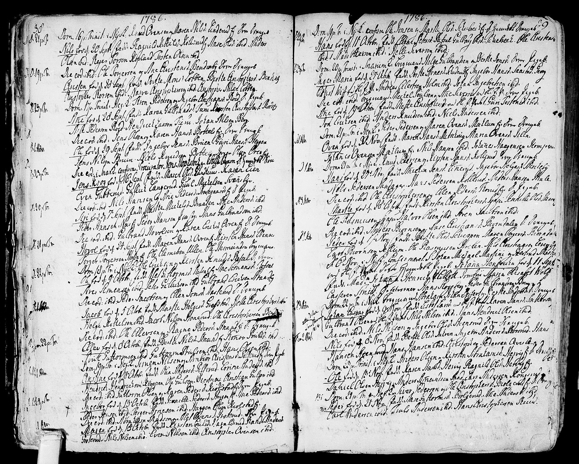 Modum kirkebøker, SAKO/A-234/F/Fa/L0003: Parish register (official) no. 3, 1783-1819, p. 38-39