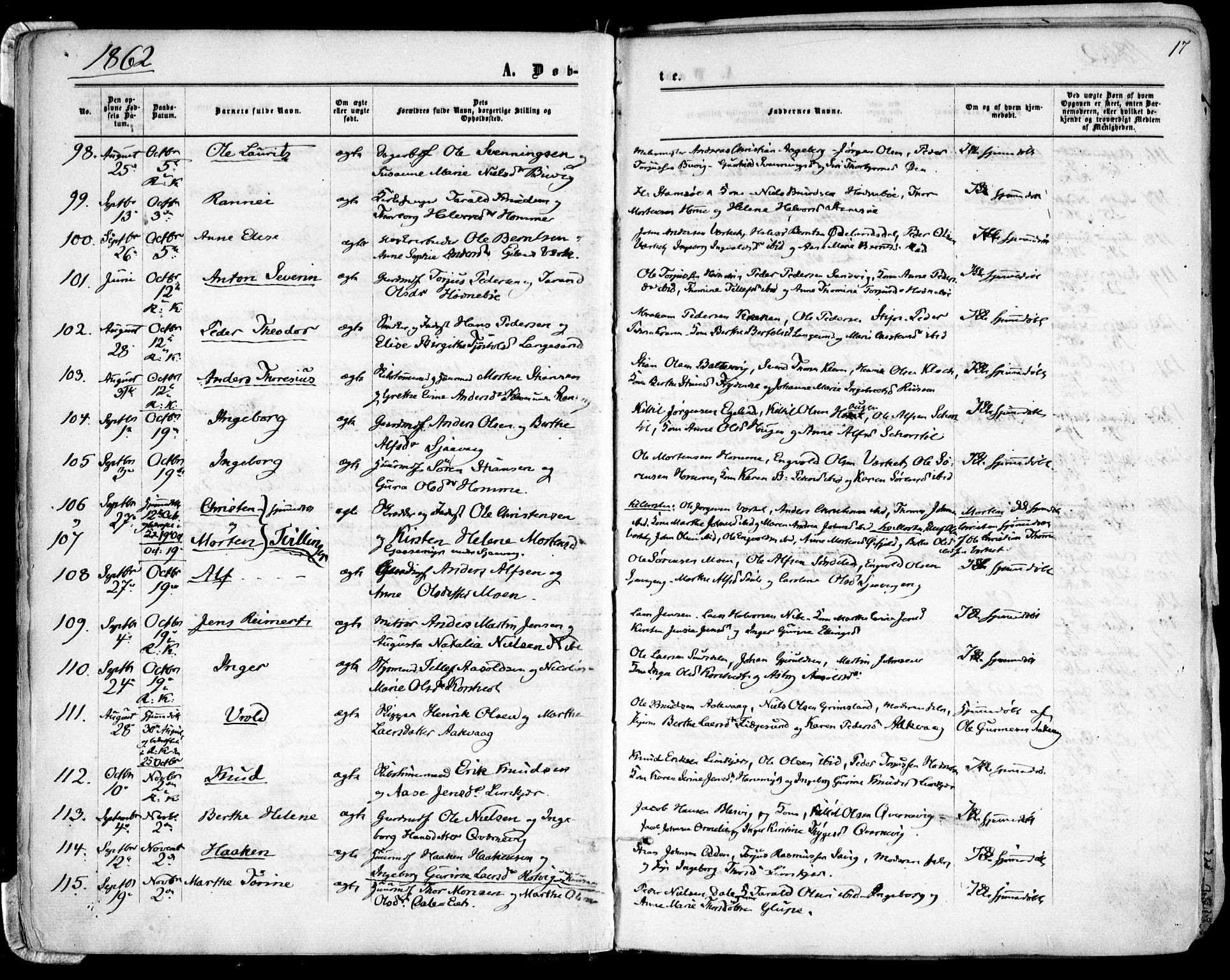Søndeled sokneprestkontor, SAK/1111-0038/F/Fa/L0003: Parish register (official) no. A 3, 1861-1879, p. 17
