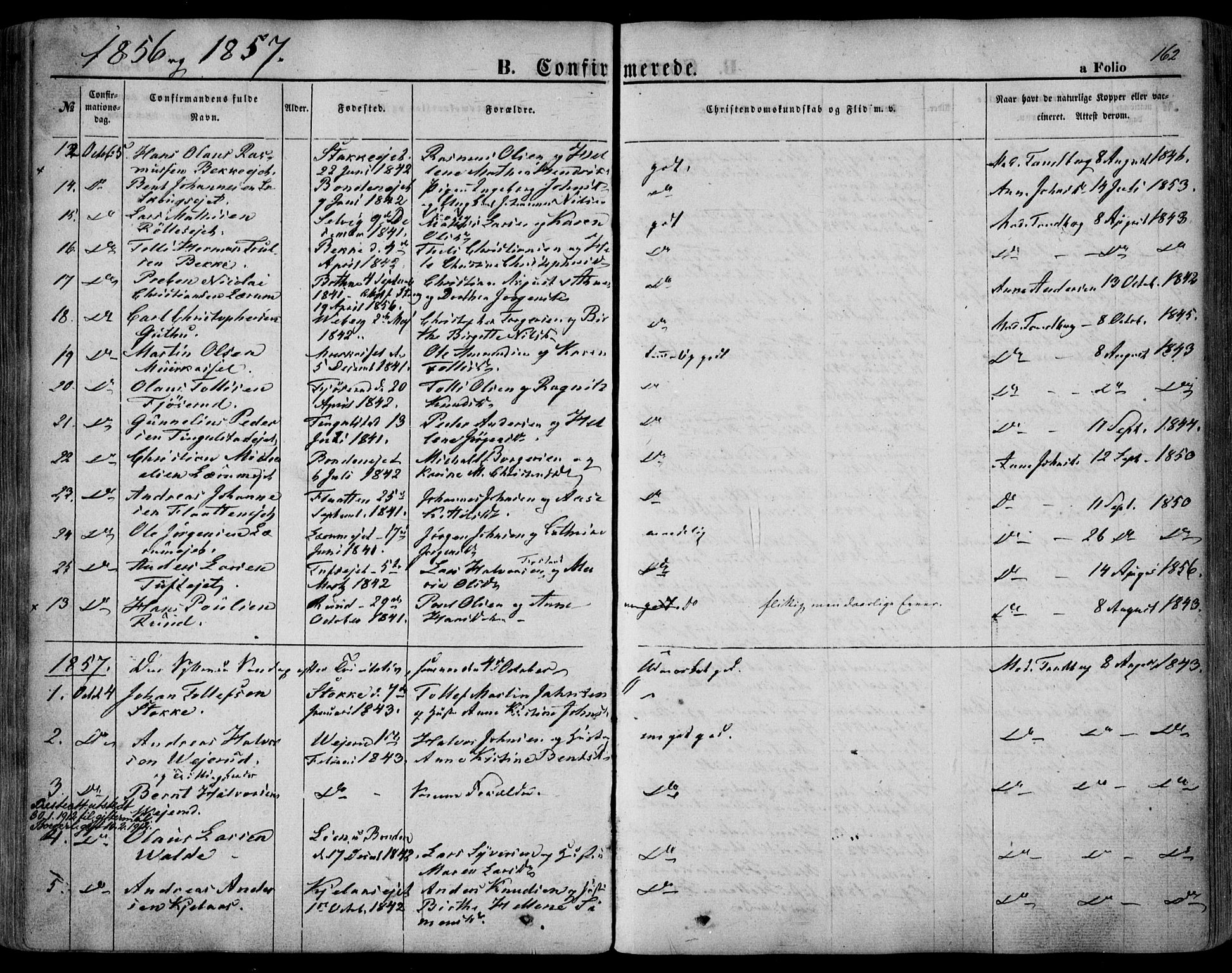 Sande Kirkebøker, SAKO/A-53/F/Fa/L0004: Parish register (official) no. 4, 1847-1864, p. 162
