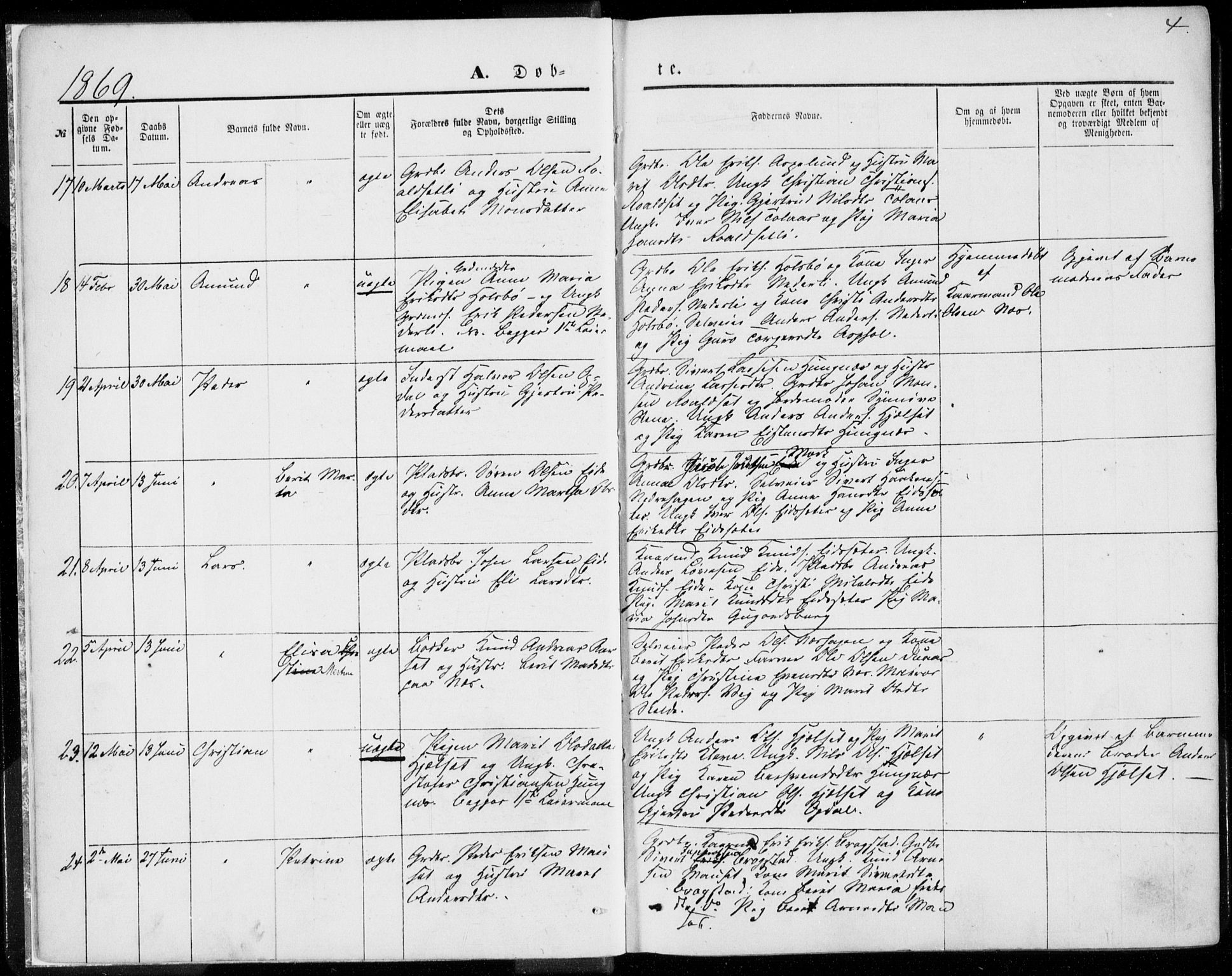 Ministerialprotokoller, klokkerbøker og fødselsregistre - Møre og Romsdal, SAT/A-1454/557/L0681: Parish register (official) no. 557A03, 1869-1886, p. 4