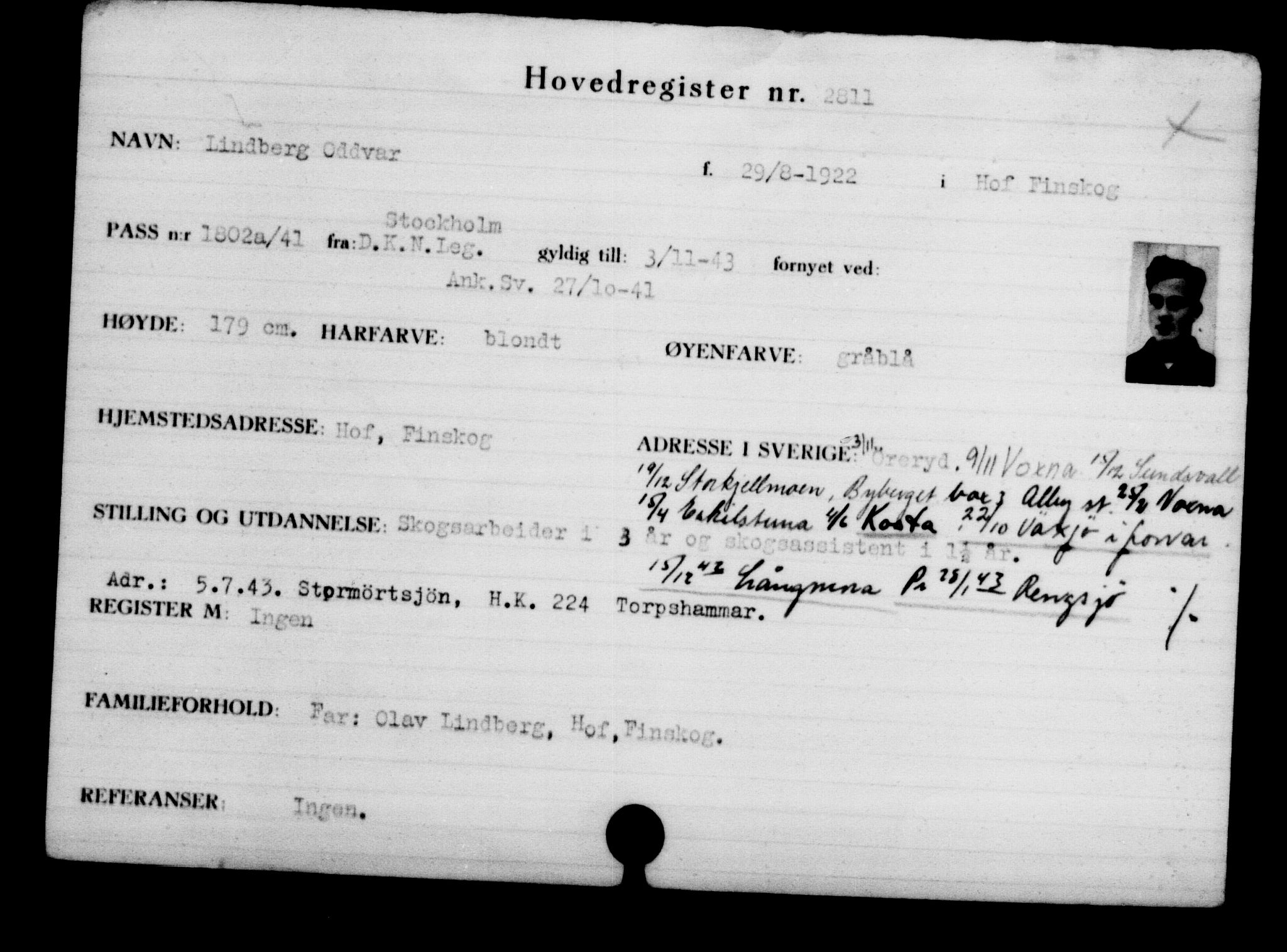 Den Kgl. Norske Legasjons Flyktningskontor, RA/S-6753/V/Va/L0003: Kjesäterkartoteket.  Flyktningenr. 2001-3495, 1940-1945, p. 1206