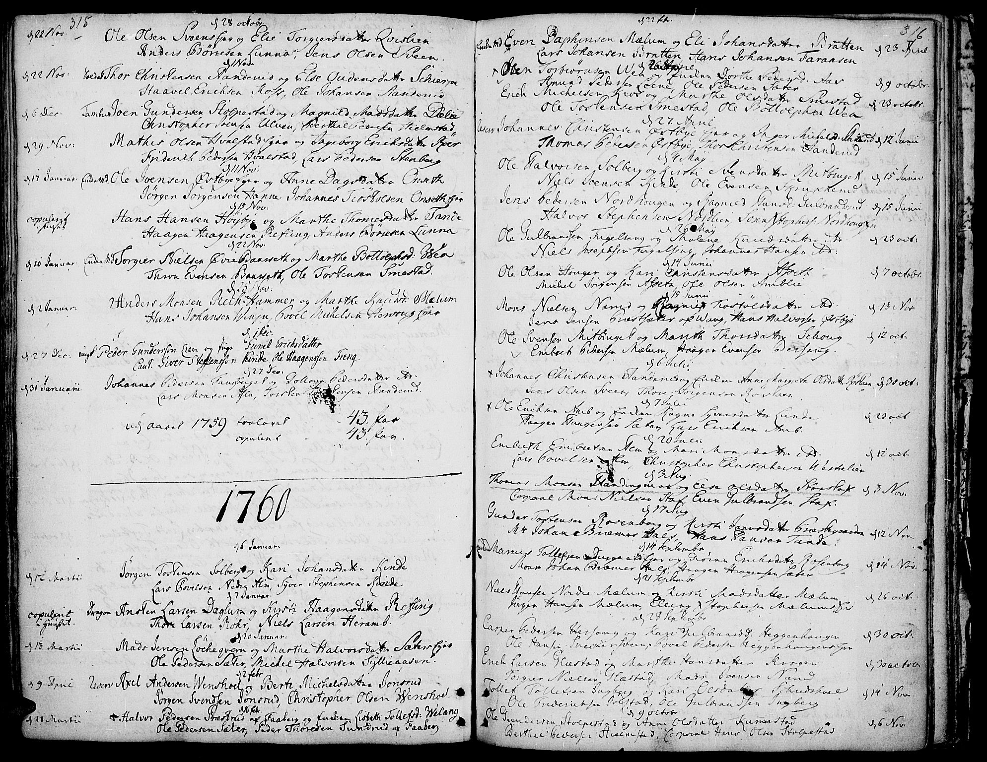 Ringsaker prestekontor, SAH/PREST-014/K/Ka/L0002: Parish register (official) no. 2, 1747-1774, p. 315-316