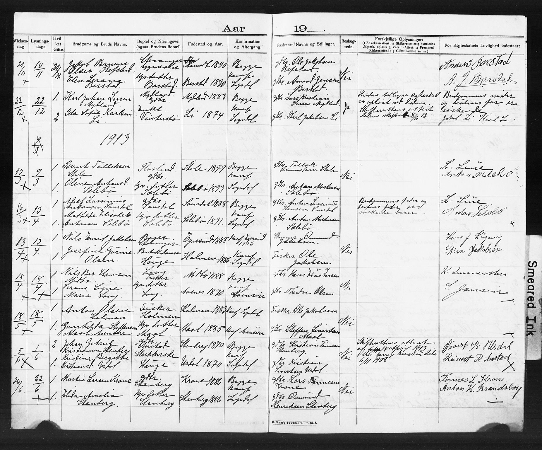 Sokndal sokneprestkontor, SAST/A-101808: Banns register no. 705BA2, 1909-1918