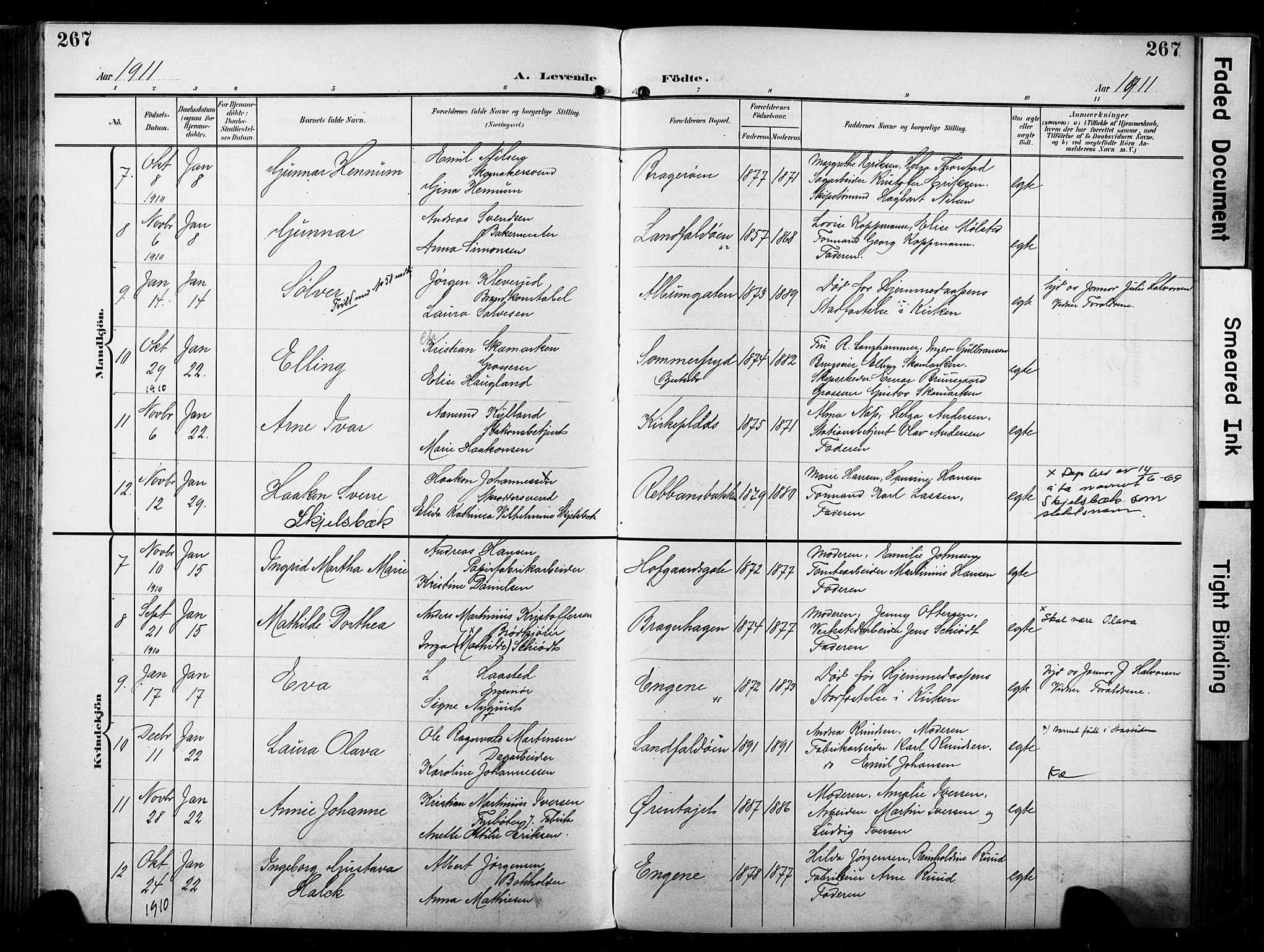 Bragernes kirkebøker, SAKO/A-6/F/Fb/L0009: Parish register (official) no. II 9, 1902-1911, p. 267