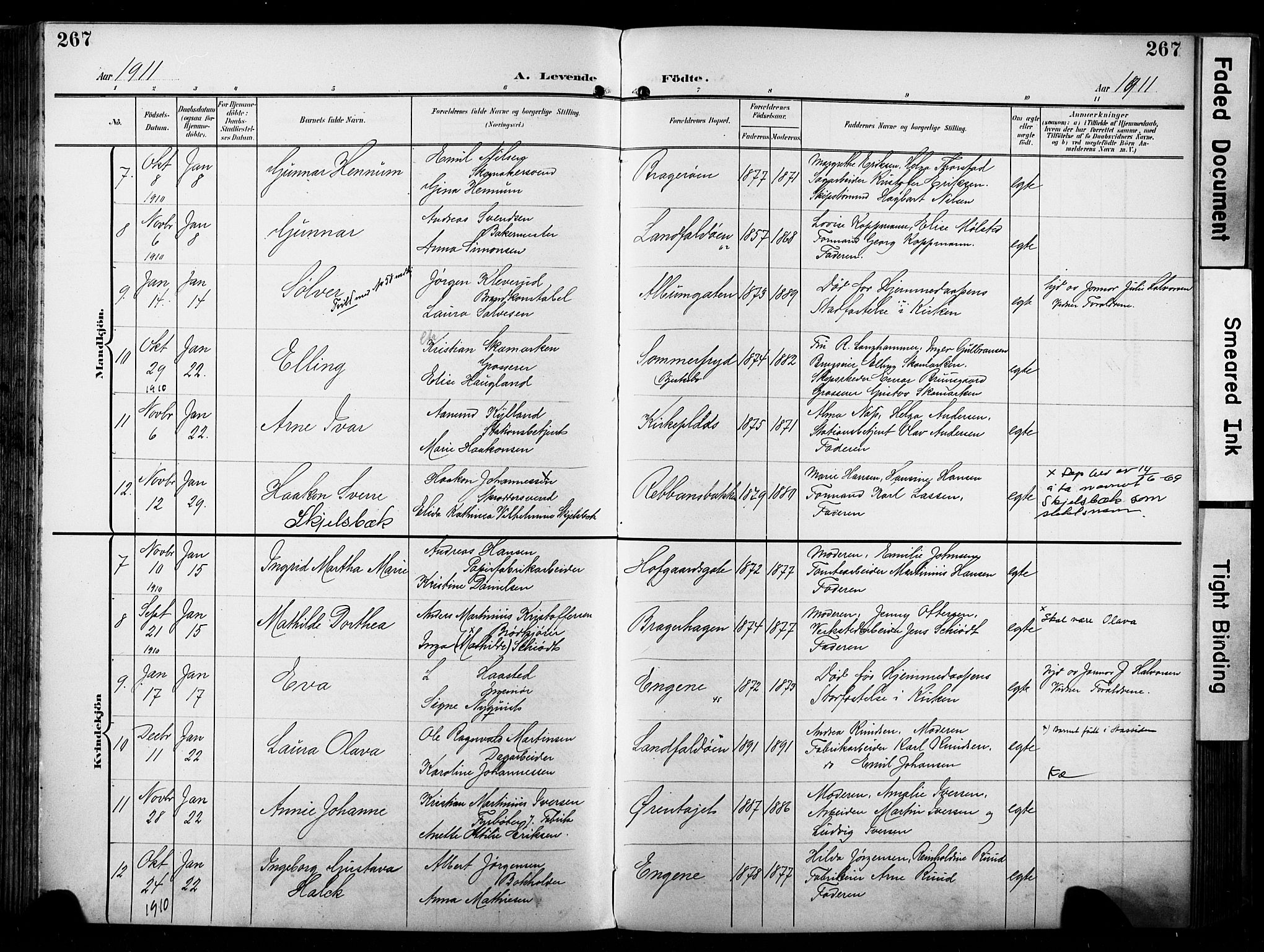 Bragernes kirkebøker, AV/SAKO-A-6/F/Fb/L0009: Parish register (official) no. II 9, 1902-1911, p. 267