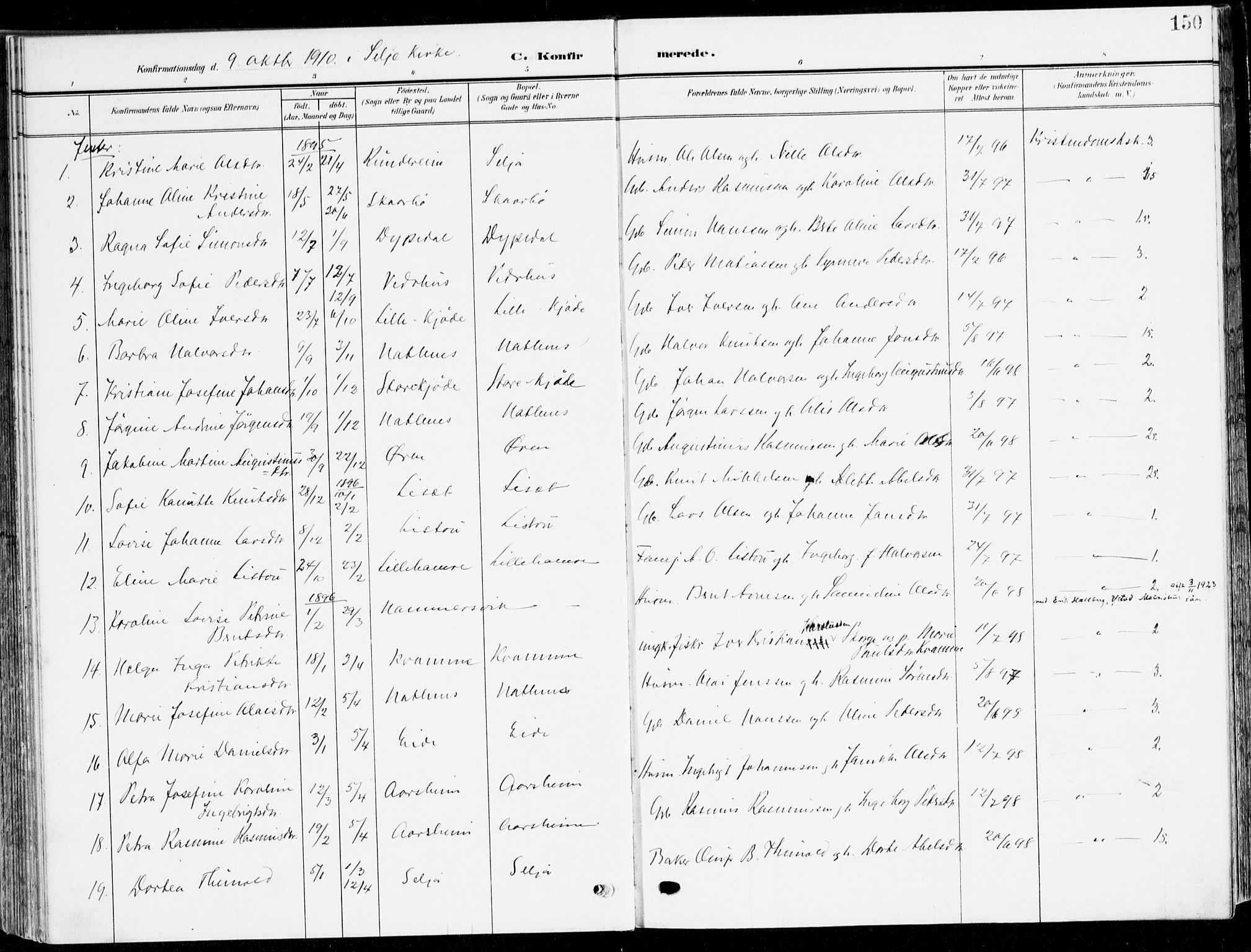 Selje sokneprestembete, AV/SAB-A-99938/H/Ha/Haa/Haab: Parish register (official) no. B 3, 1908-1923, p. 150