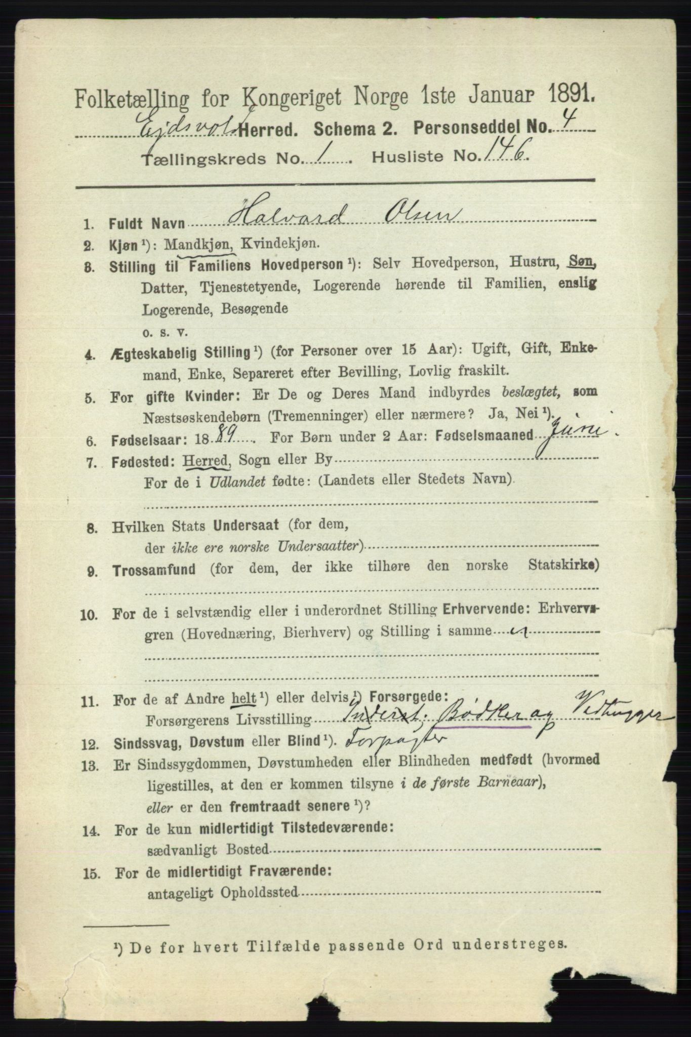 RA, 1891 census for 0237 Eidsvoll, 1891, p. 1113