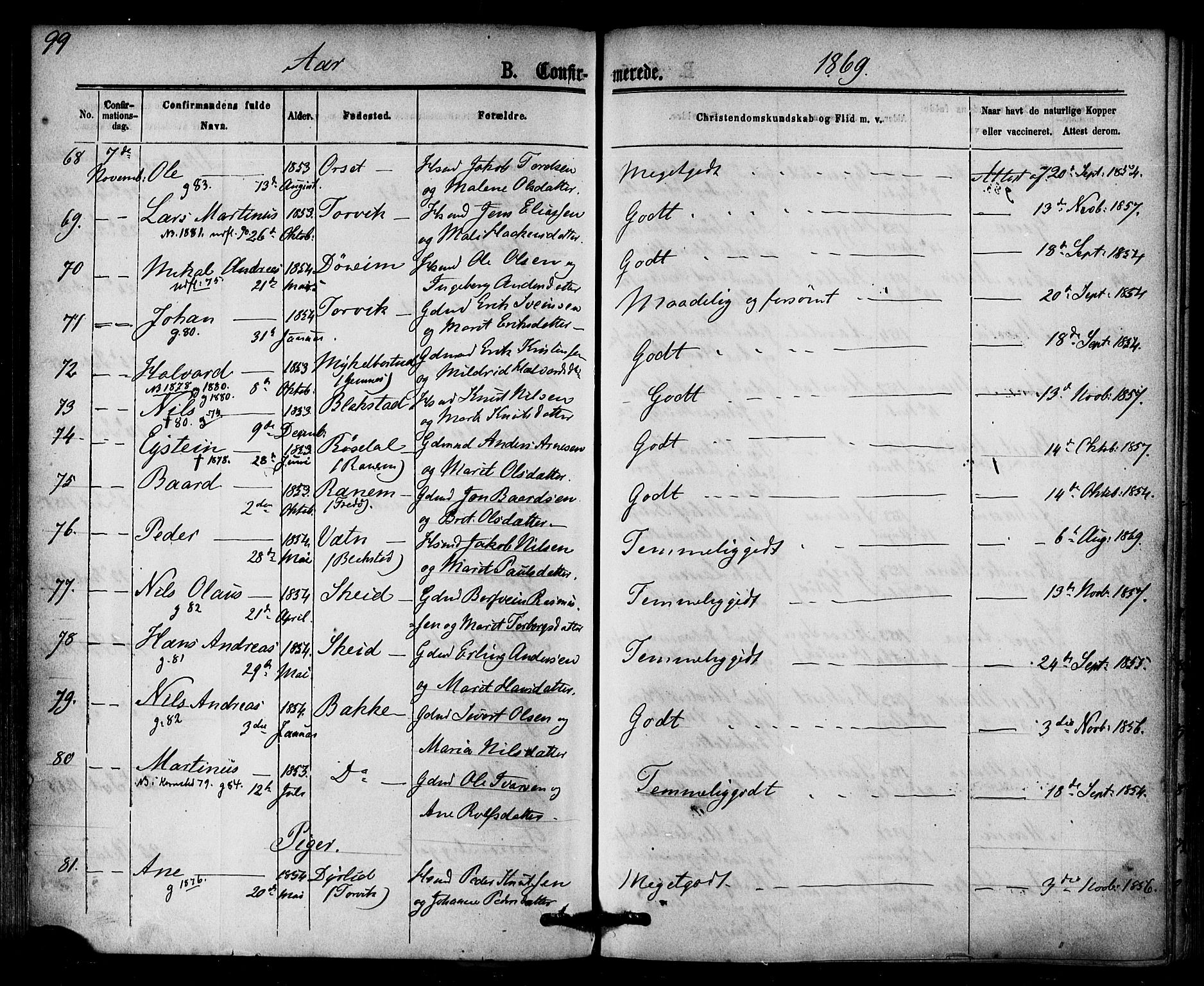 Ministerialprotokoller, klokkerbøker og fødselsregistre - Møre og Romsdal, AV/SAT-A-1454/584/L0966: Parish register (official) no. 584A06, 1869-1878, p. 99