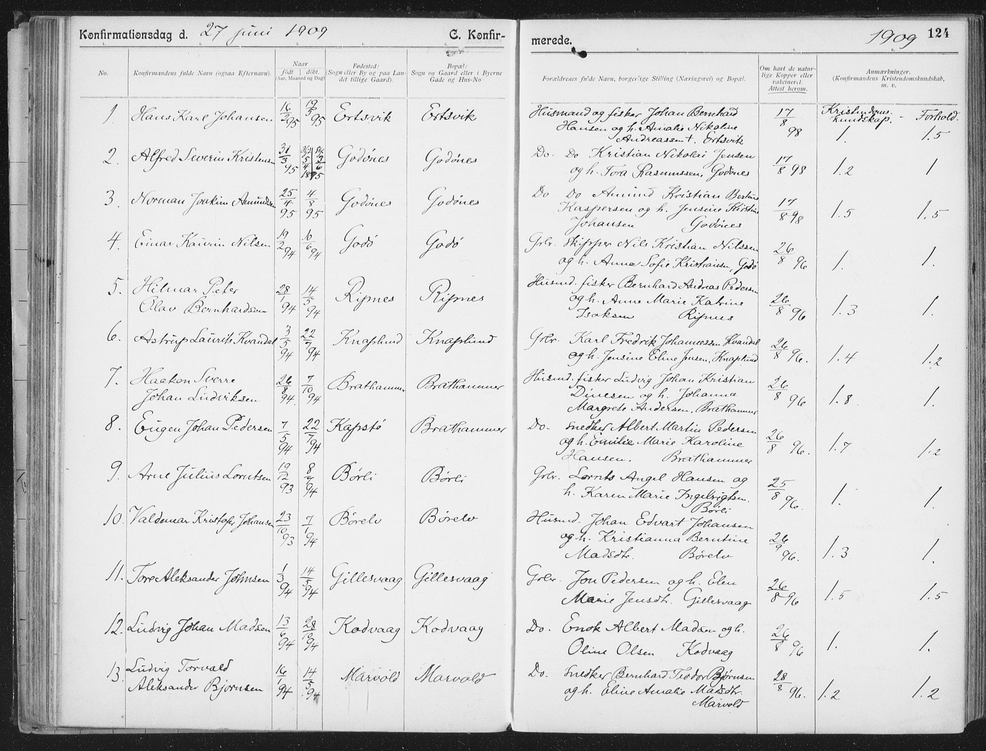 Ministerialprotokoller, klokkerbøker og fødselsregistre - Nordland, SAT/A-1459/804/L0081: Parish register (official) no. 804A02, 1901-1915, p. 124