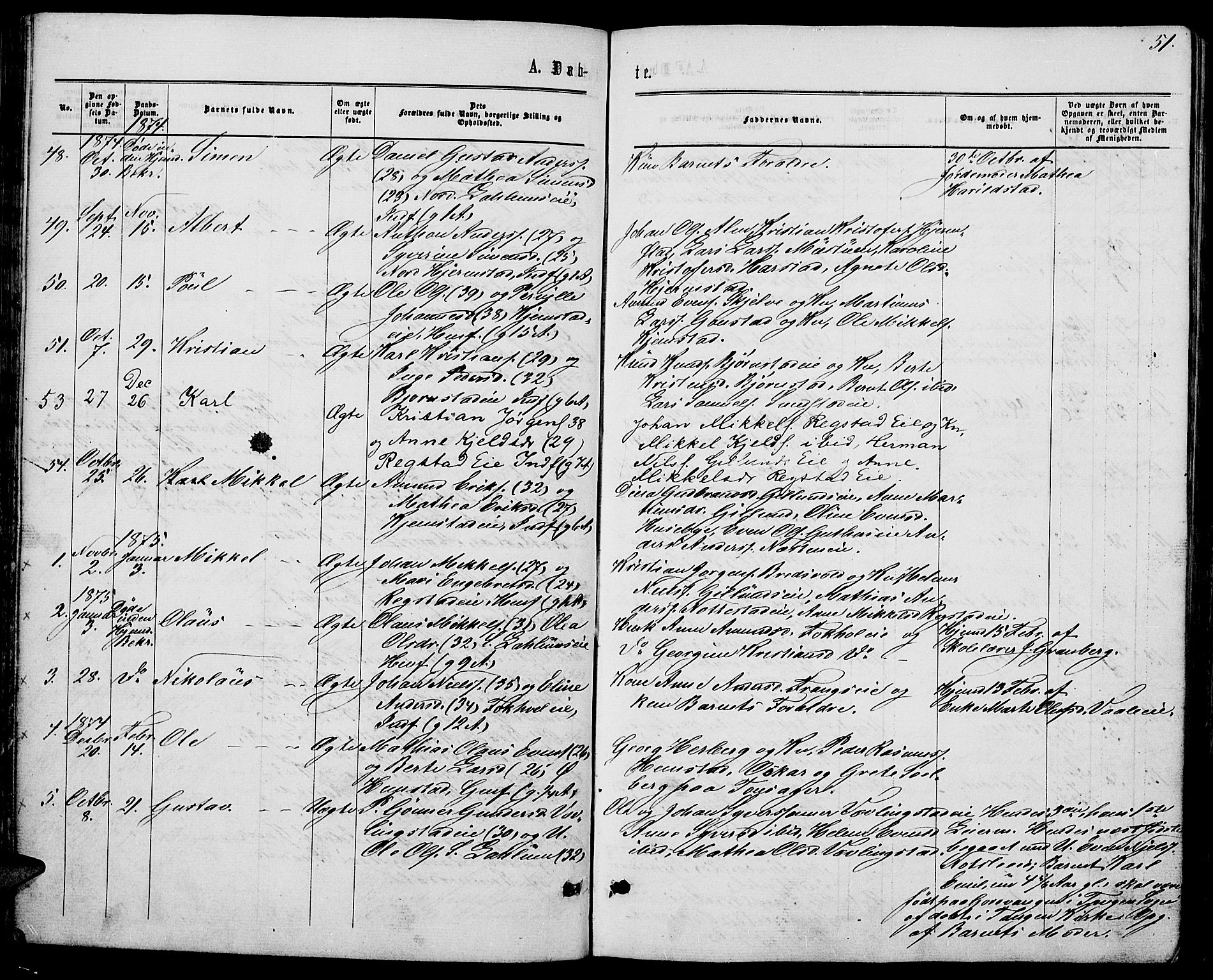 Stange prestekontor, SAH/PREST-002/L/L0006: Parish register (copy) no. 6, 1864-1882, p. 51