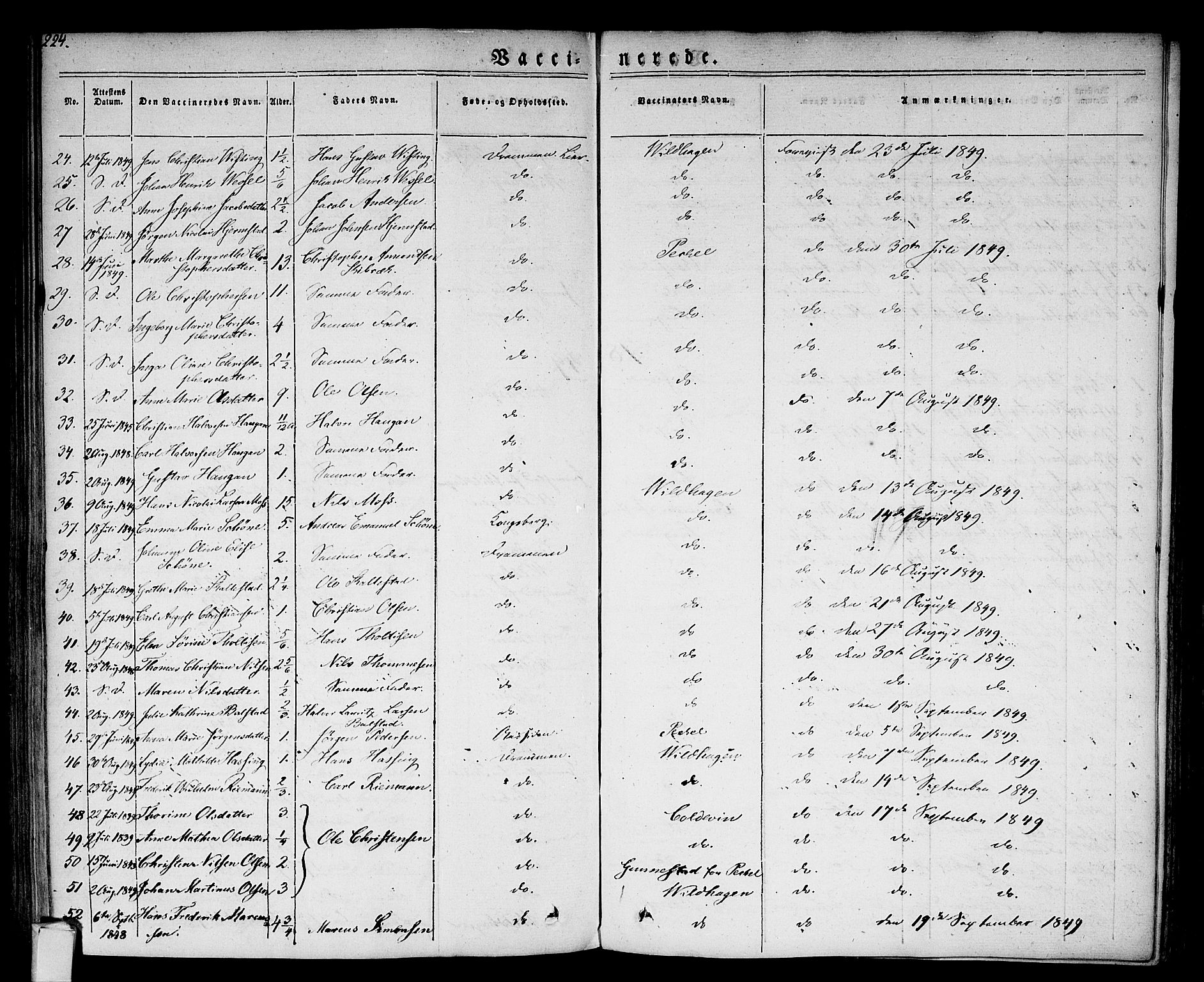 Bragernes kirkebøker, AV/SAKO-A-6/F/Fc/L0001: Parish register (official) no. III 1, 1830-1853, p. 224