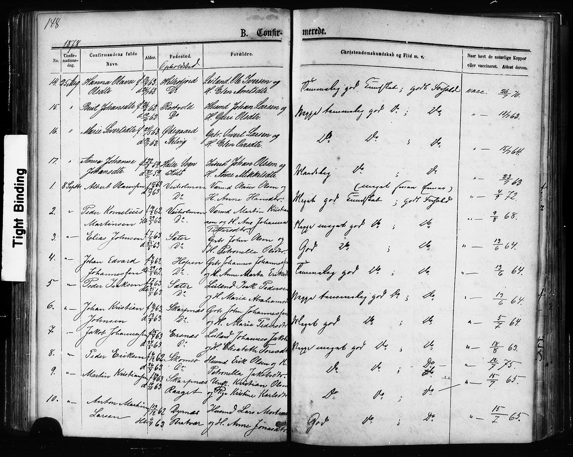 Ministerialprotokoller, klokkerbøker og fødselsregistre - Møre og Romsdal, AV/SAT-A-1454/581/L0938: Parish register (official) no. 581A06, 1873-1879, p. 148