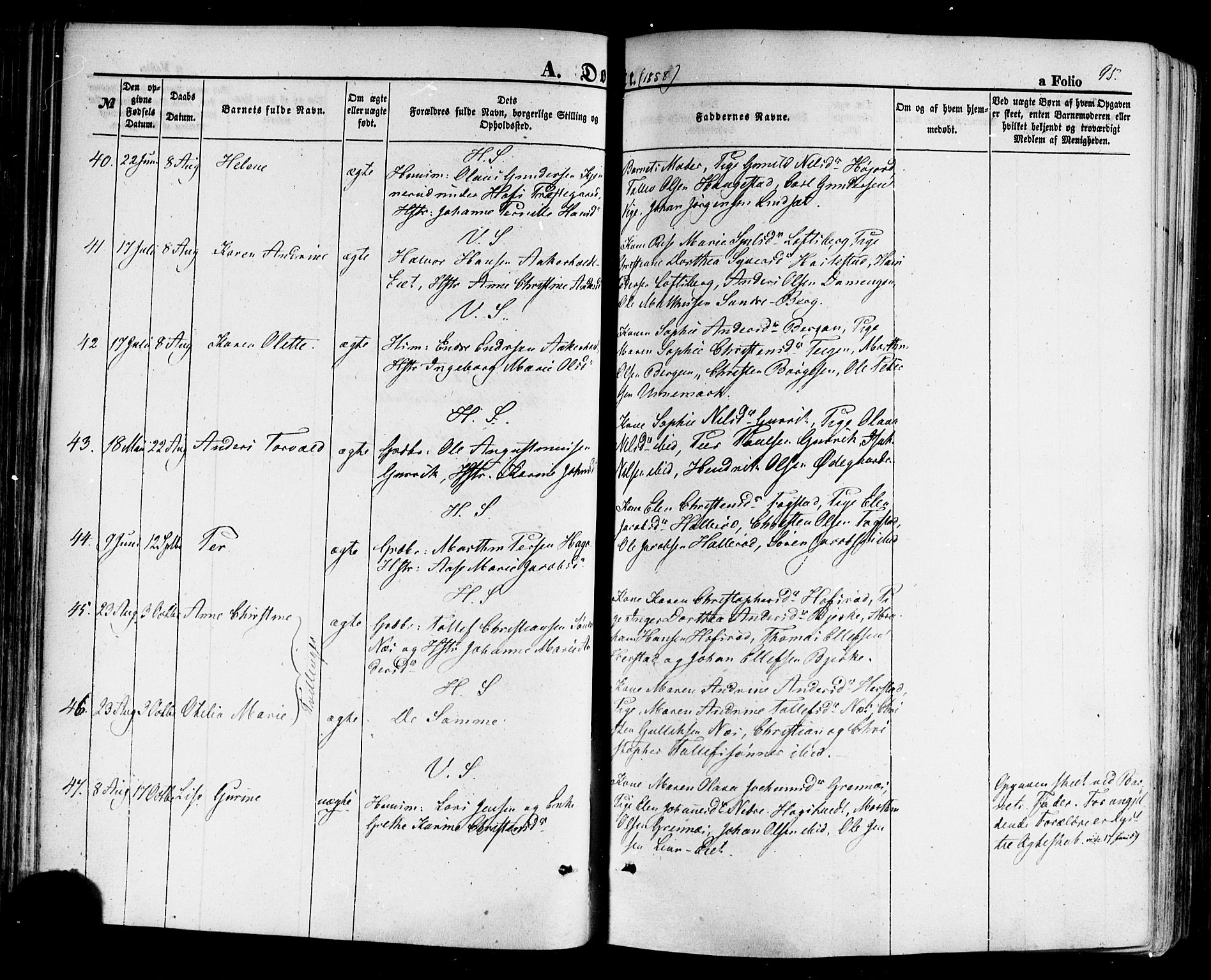 Hof kirkebøker, AV/SAKO-A-64/F/Fa/L0006: Parish register (official) no. I 6, 1851-1877, p. 95