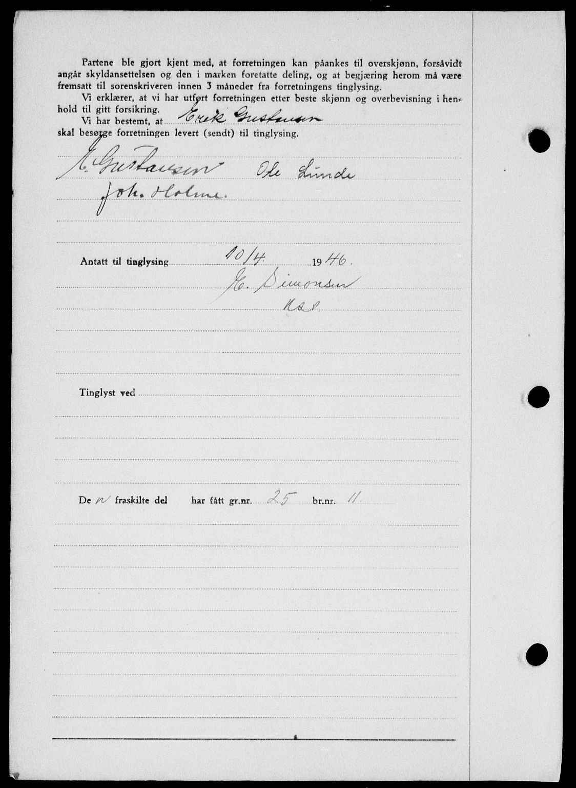 Onsøy sorenskriveri, SAO/A-10474/G/Ga/Gab/L0015: Mortgage book no. II A-15, 1945-1946, Diary no: : 708/1946