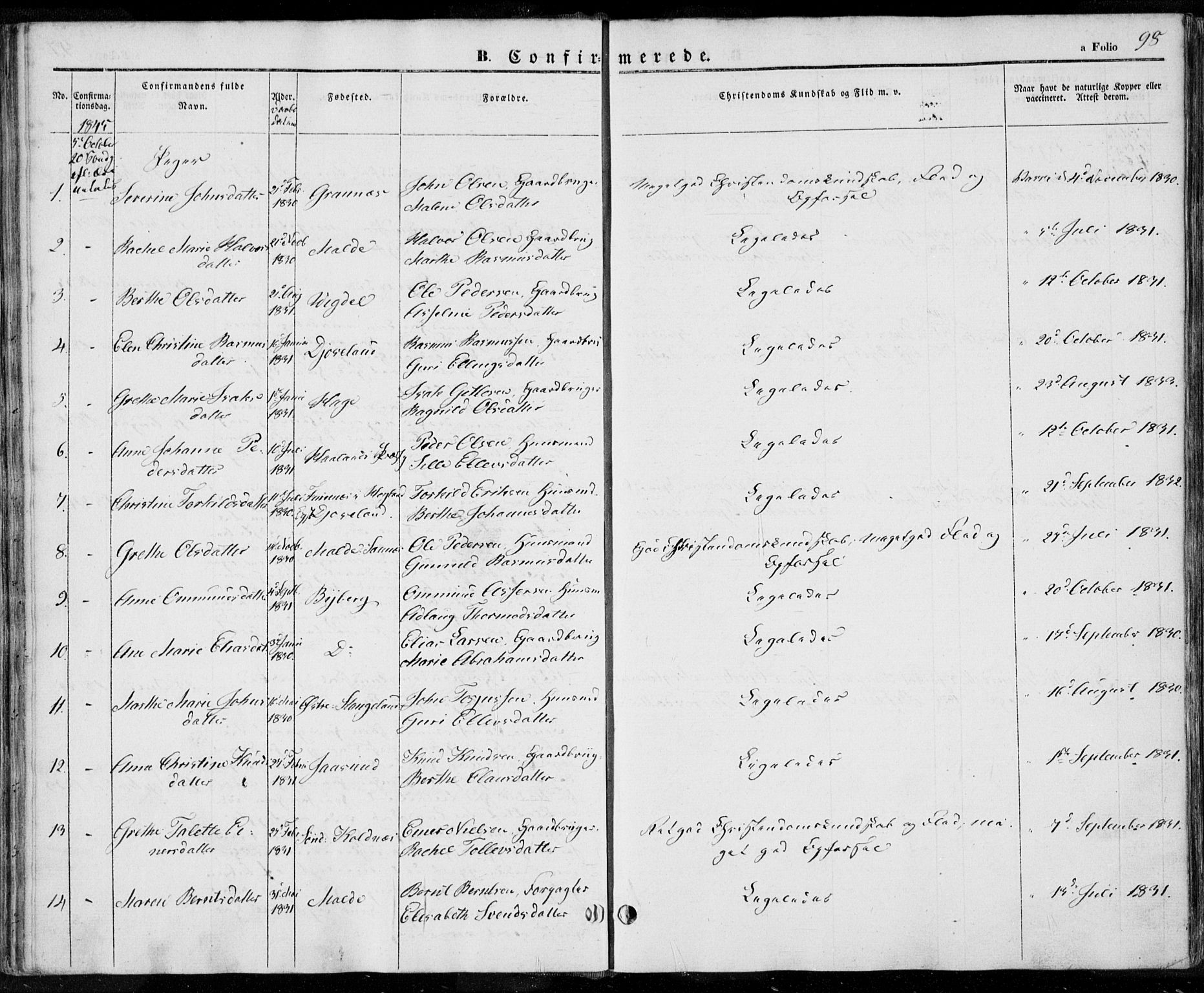 Håland sokneprestkontor, AV/SAST-A-101802/001/30BA/L0006: Parish register (official) no. A 6, 1842-1853, p. 98