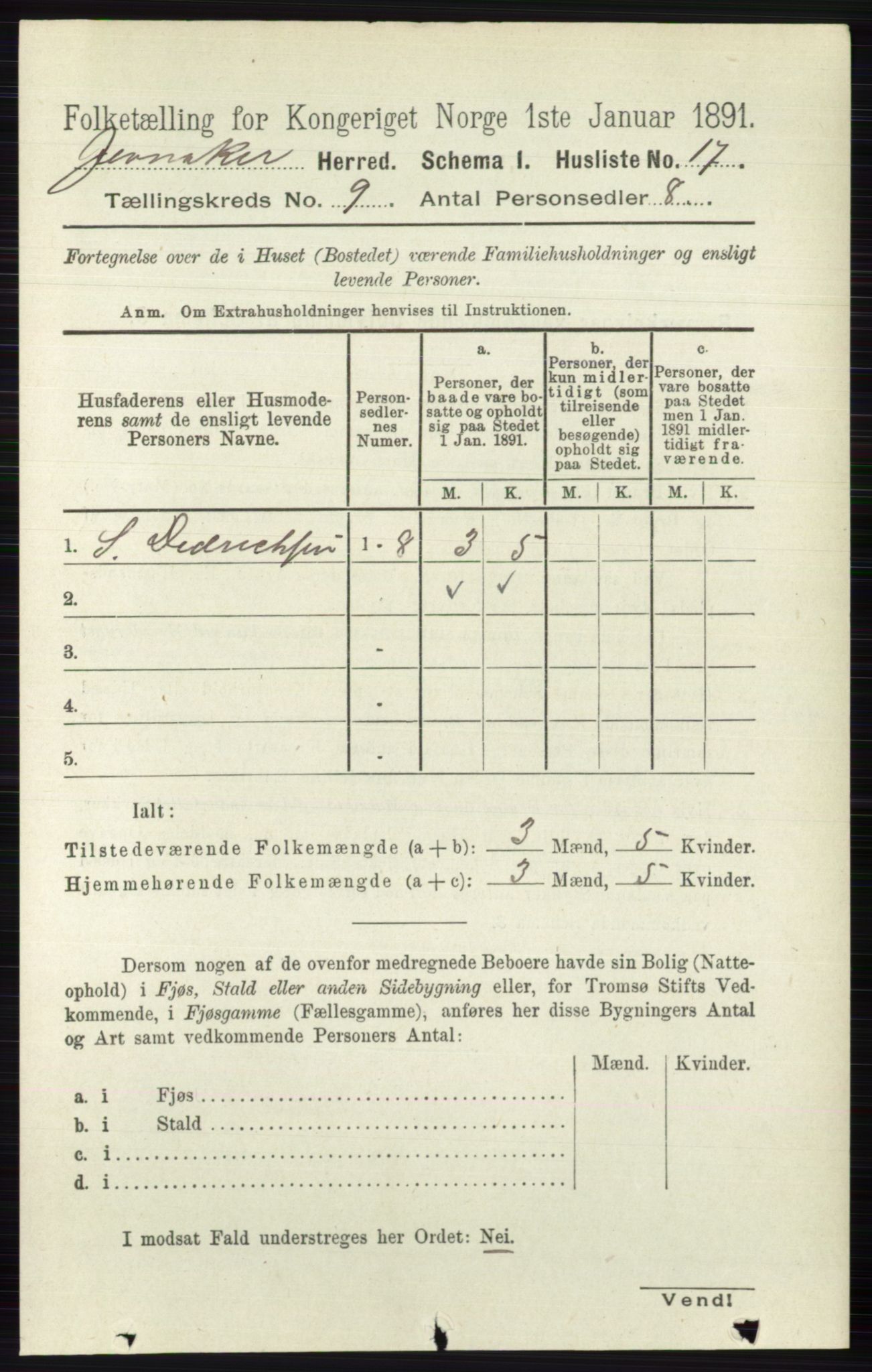 RA, 1891 census for 0532 Jevnaker, 1891, p. 4892