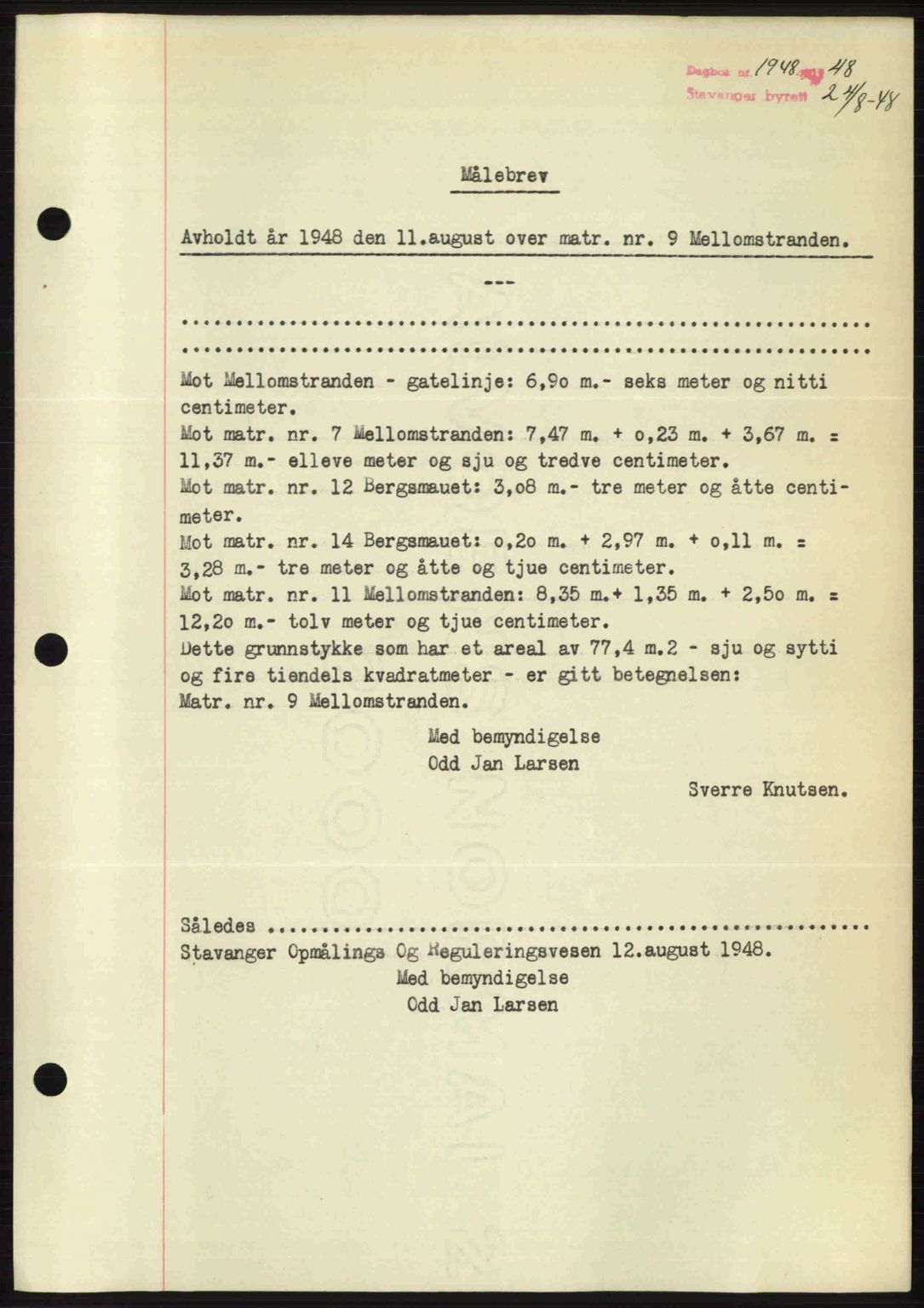 Stavanger byrett, SAST/A-100455/002/G/Gb/L0022: Mortgage book no. A11, 1947-1948, Diary no: : 1948/1948
