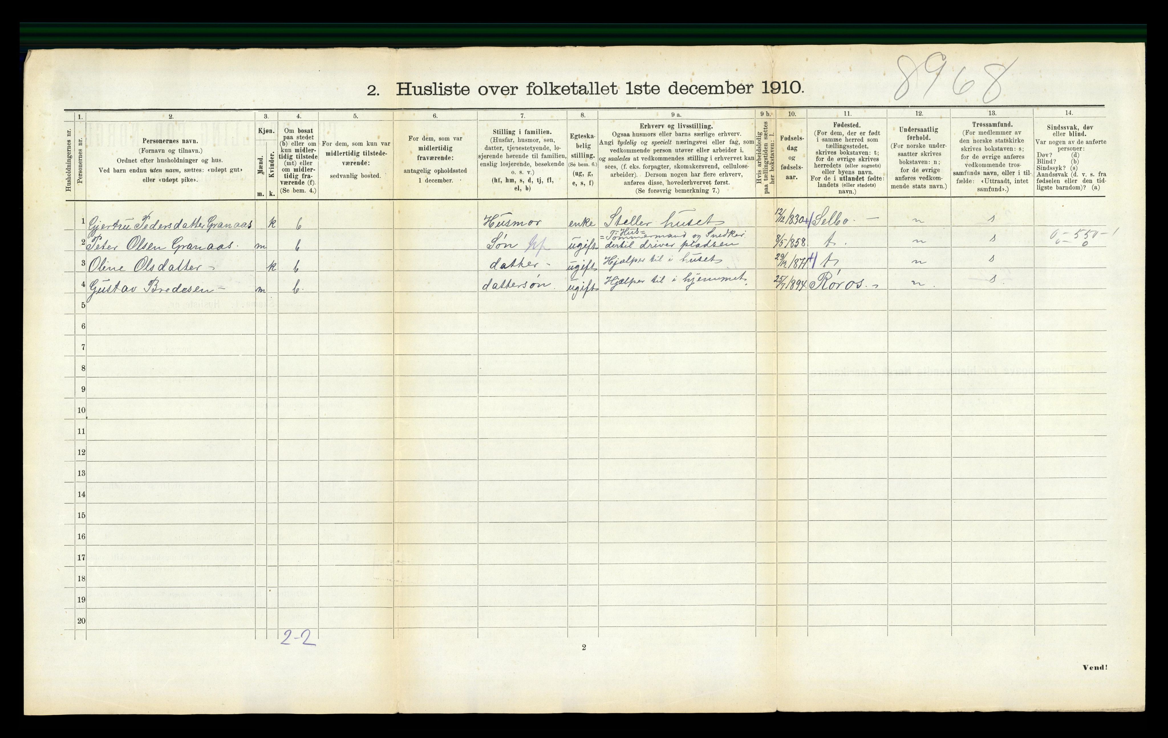 RA, 1910 census for Malvik, 1910, p. 854