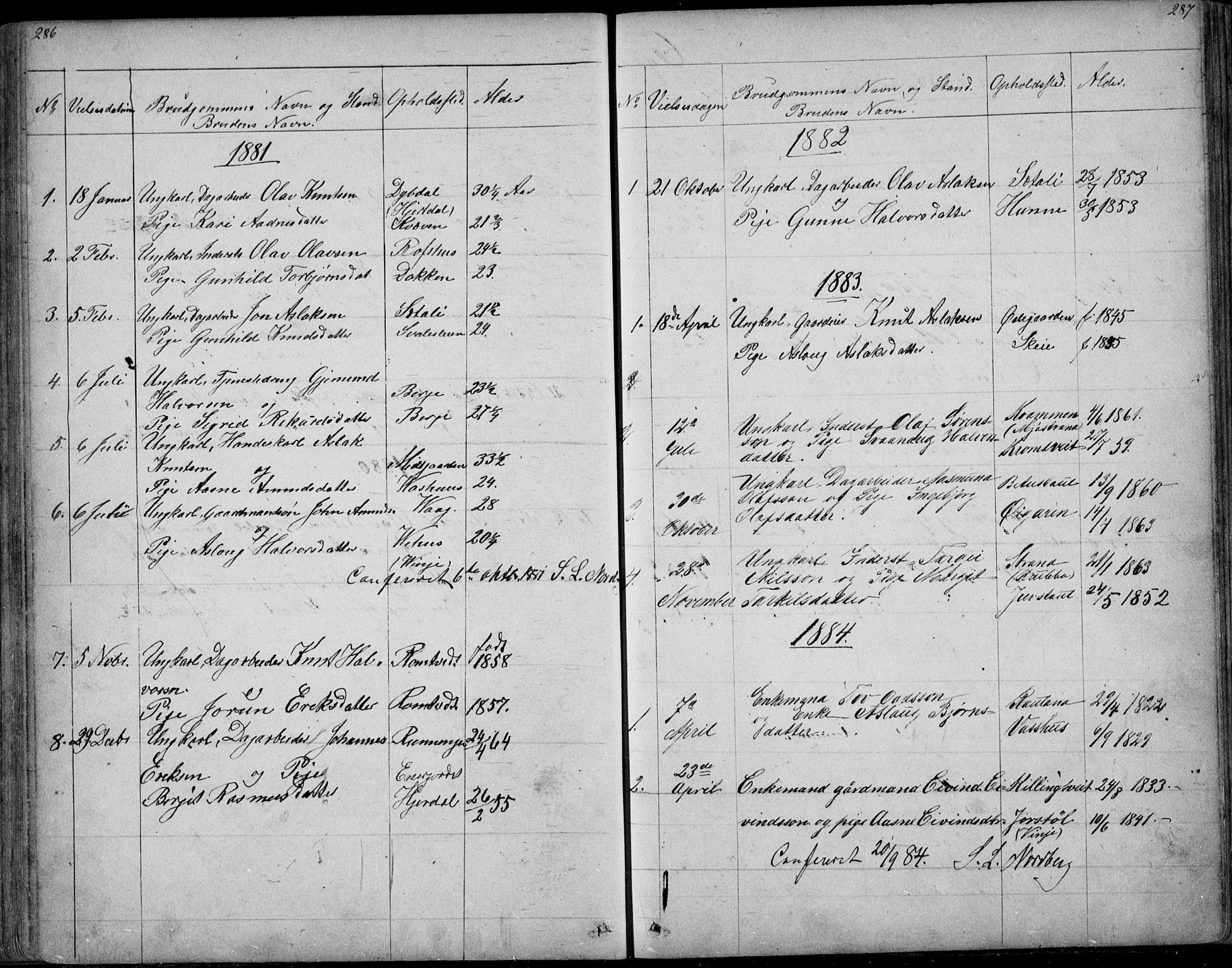 Rauland kirkebøker, SAKO/A-292/G/Ga/L0002: Parish register (copy) no. I 2, 1849-1935, p. 286-287