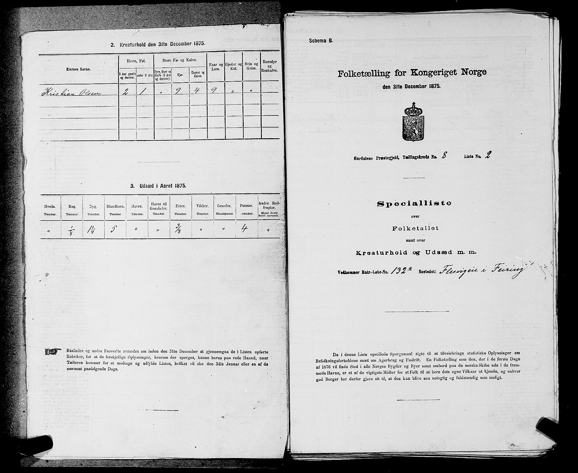 RA, 1875 census for 0239P Hurdal, 1875, p. 1084