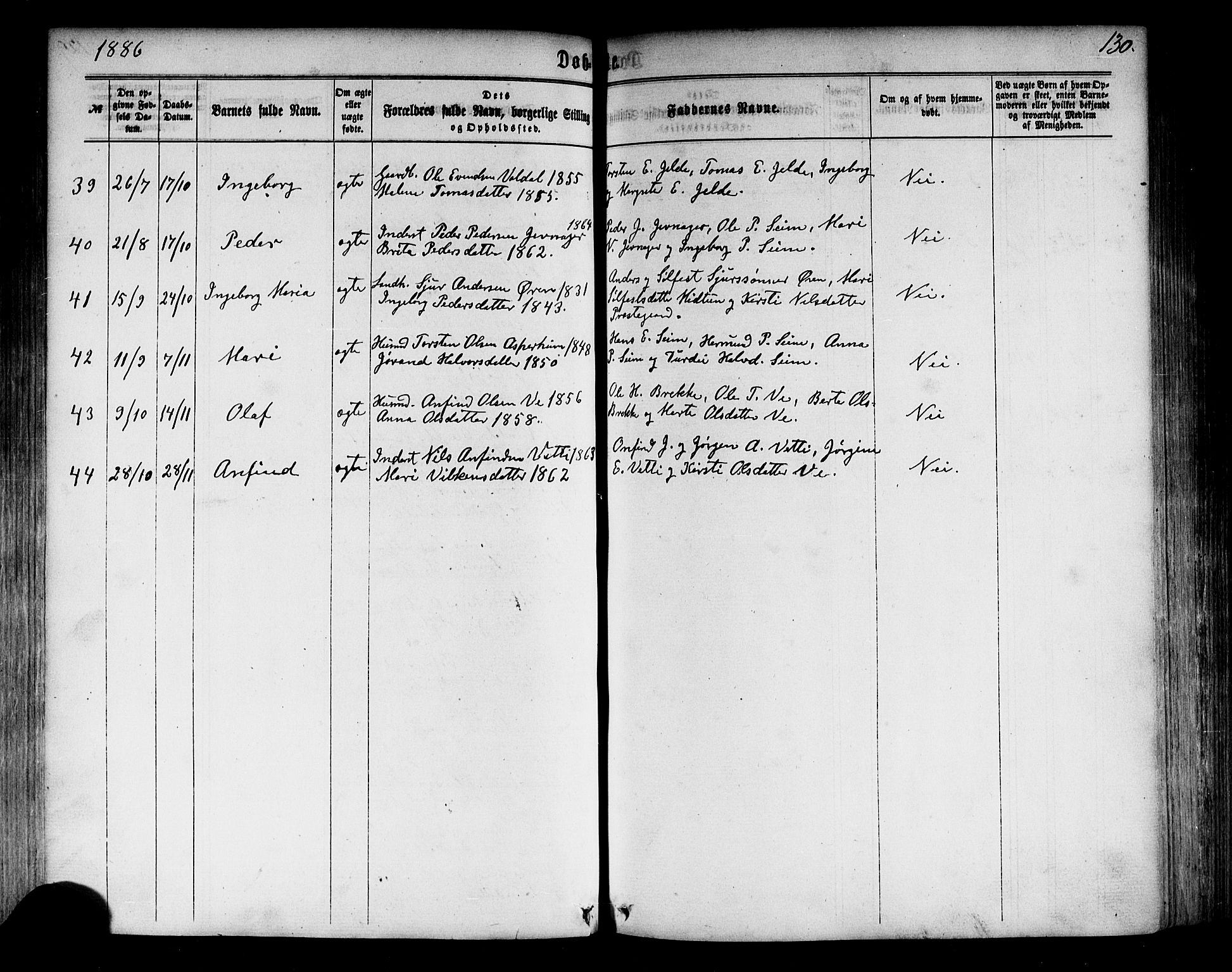 Årdal sokneprestembete, SAB/A-81701: Parish register (official) no. A 3, 1863-1886, p. 130