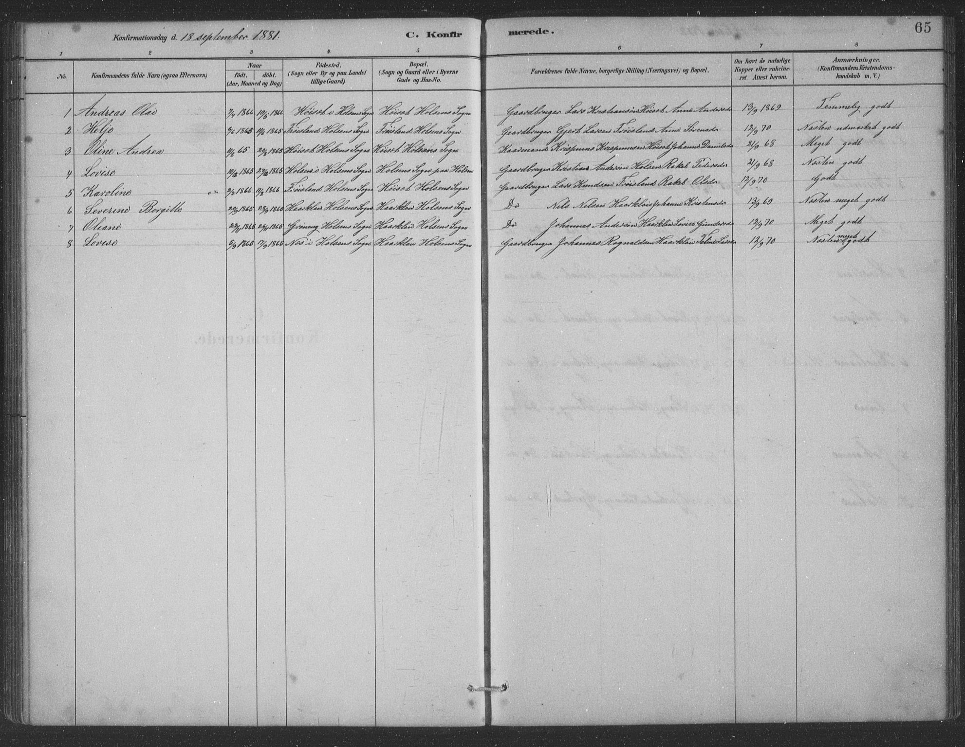 Førde sokneprestembete, SAB/A-79901/H/Hab/Habc/L0002: Parish register (copy) no. C 2, 1881-1911, p. 65