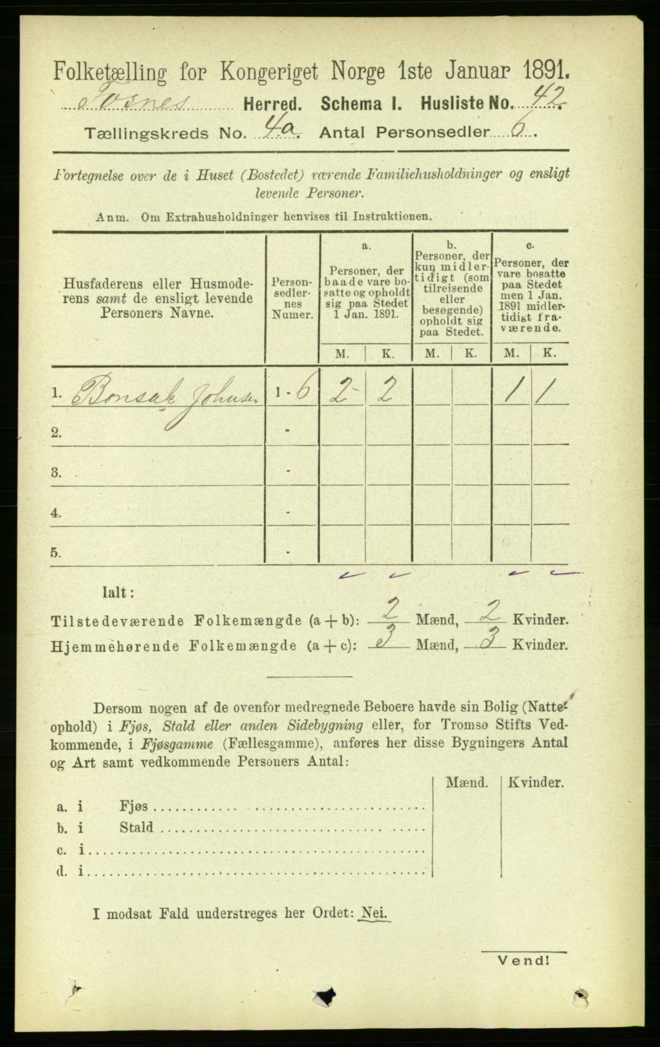 RA, 1891 census for 1748 Fosnes, 1891, p. 1381