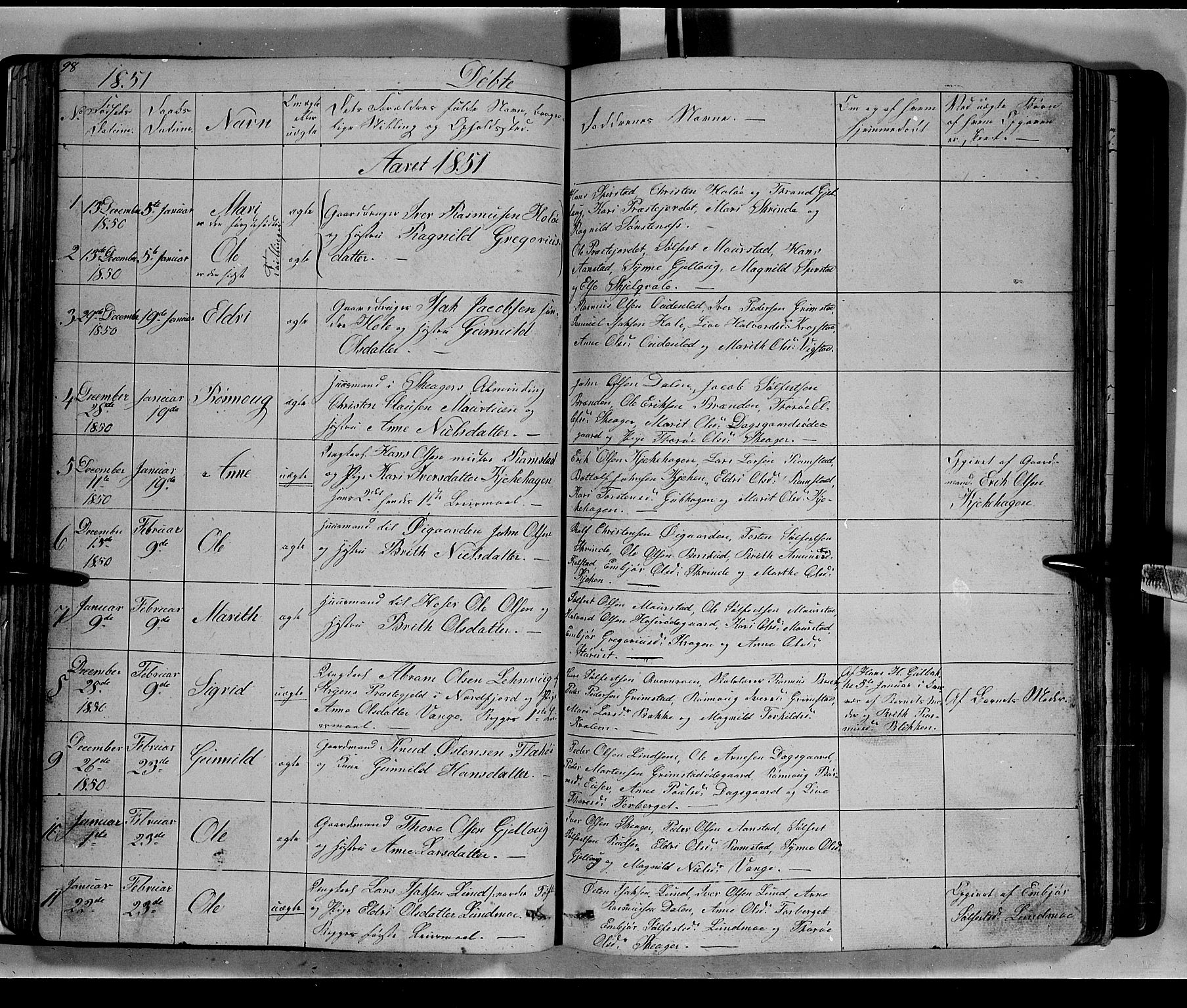 Lom prestekontor, SAH/PREST-070/L/L0004: Parish register (copy) no. 4, 1845-1864, p. 98-99