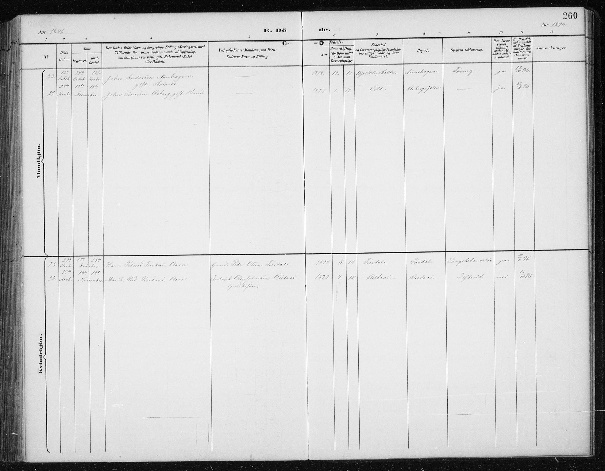 Ministerialprotokoller, klokkerbøker og fødselsregistre - Sør-Trøndelag, AV/SAT-A-1456/674/L0876: Parish register (copy) no. 674C03, 1892-1912, p. 260