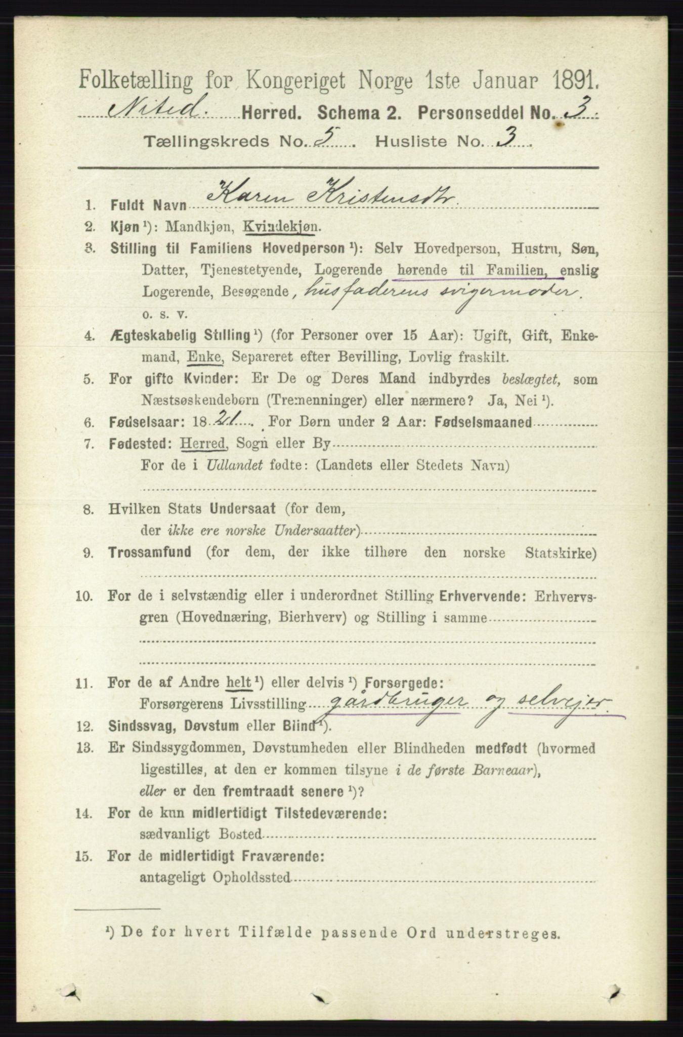 RA, 1891 census for 0233 Nittedal, 1891, p. 2196