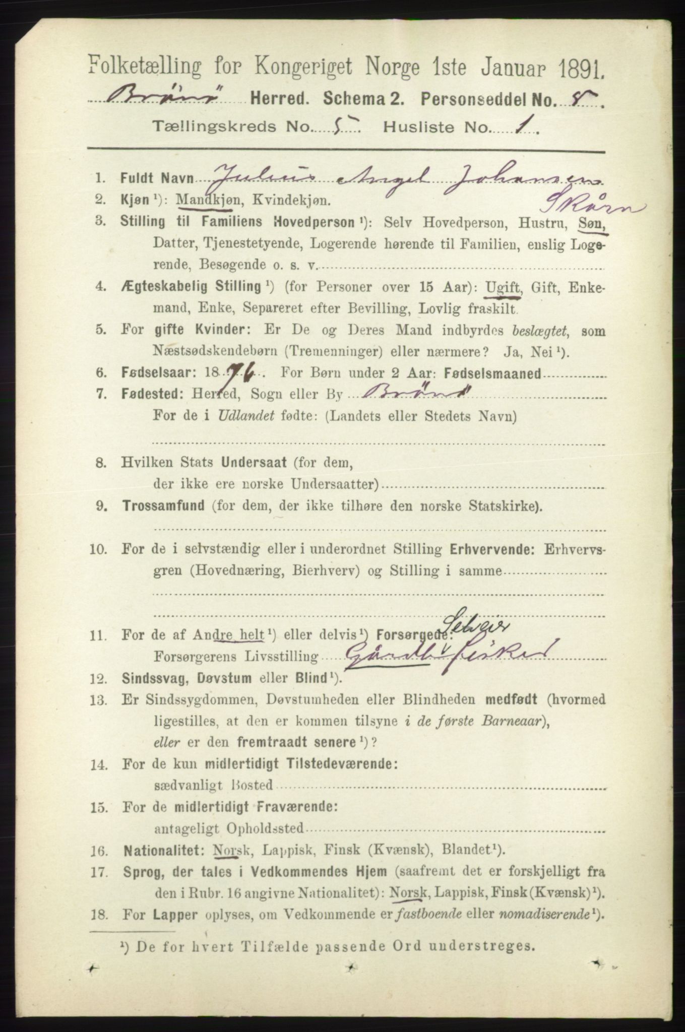 RA, 1891 census for 1814 Brønnøy, 1891, p. 2467