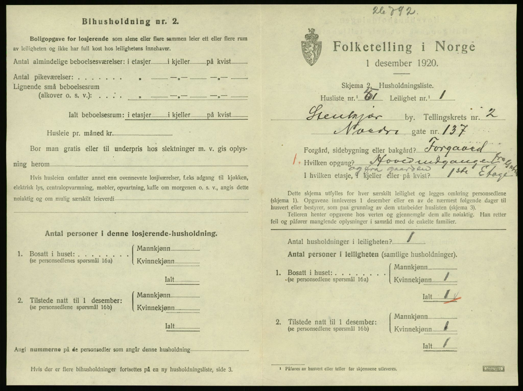 SAT, 1920 census for Steinkjer, 1920, p. 1702
