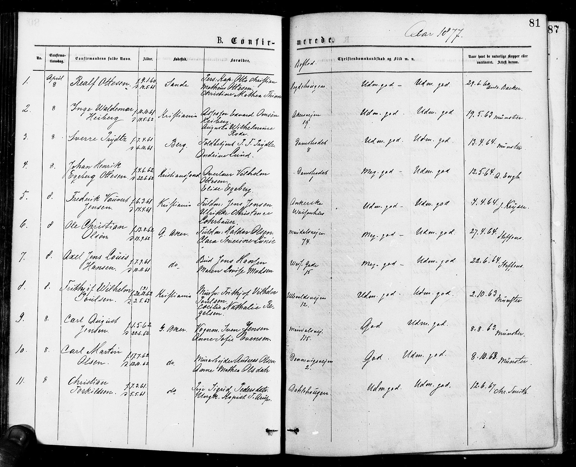 Gamle Aker prestekontor Kirkebøker, SAO/A-10617a/F/L0005: Parish register (official) no. 5, 1873-1881, p. 81