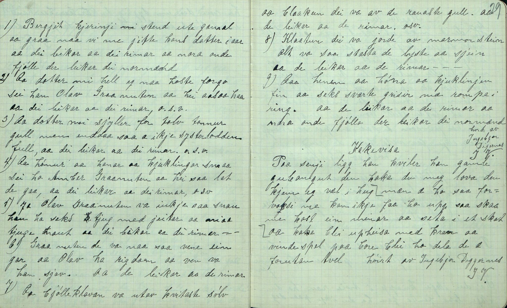 Rikard Berge, TEMU/TGM-A-1003/F/L0007/0023: 251-299 / 273 Øyfjøll. uppskriftir for Rikard Berge ved Olav Vestgarden, Seljord, 1915, p. 28-29