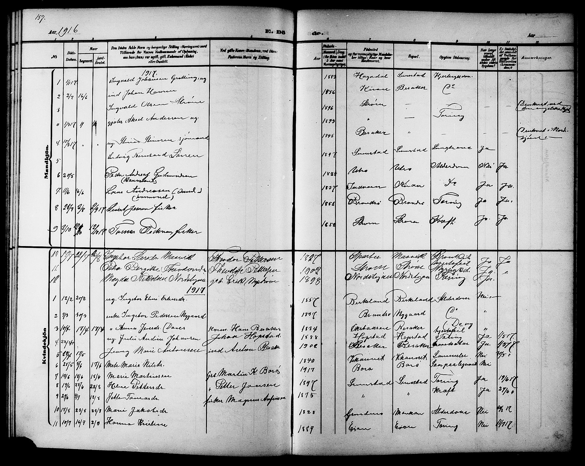 Ministerialprotokoller, klokkerbøker og fødselsregistre - Sør-Trøndelag, SAT/A-1456/657/L0717: Parish register (copy) no. 657C04, 1904-1923, p. 157