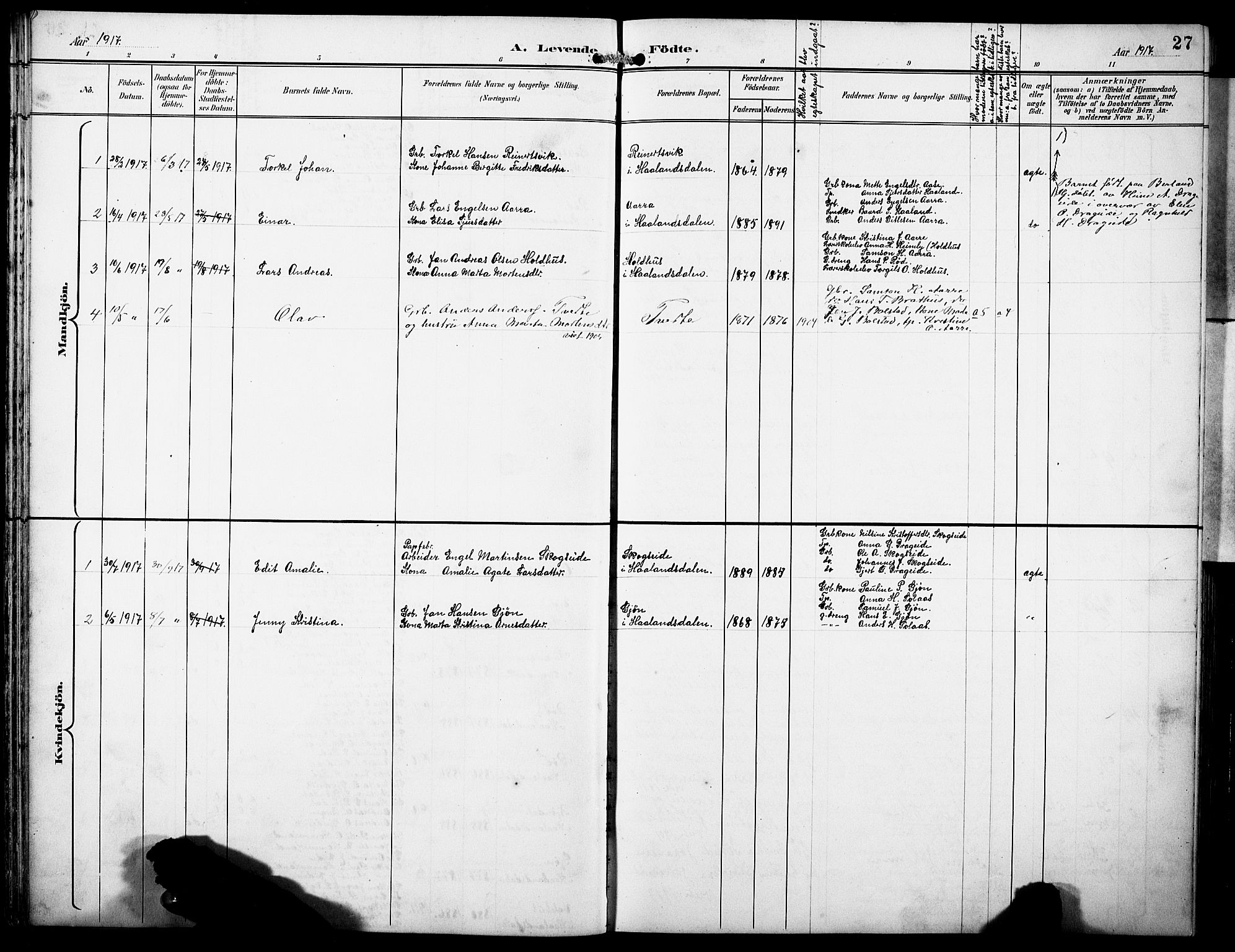Fusa sokneprestembete, AV/SAB-A-75401/H/Hab: Parish register (copy) no. B 2, 1897-1930, p. 27