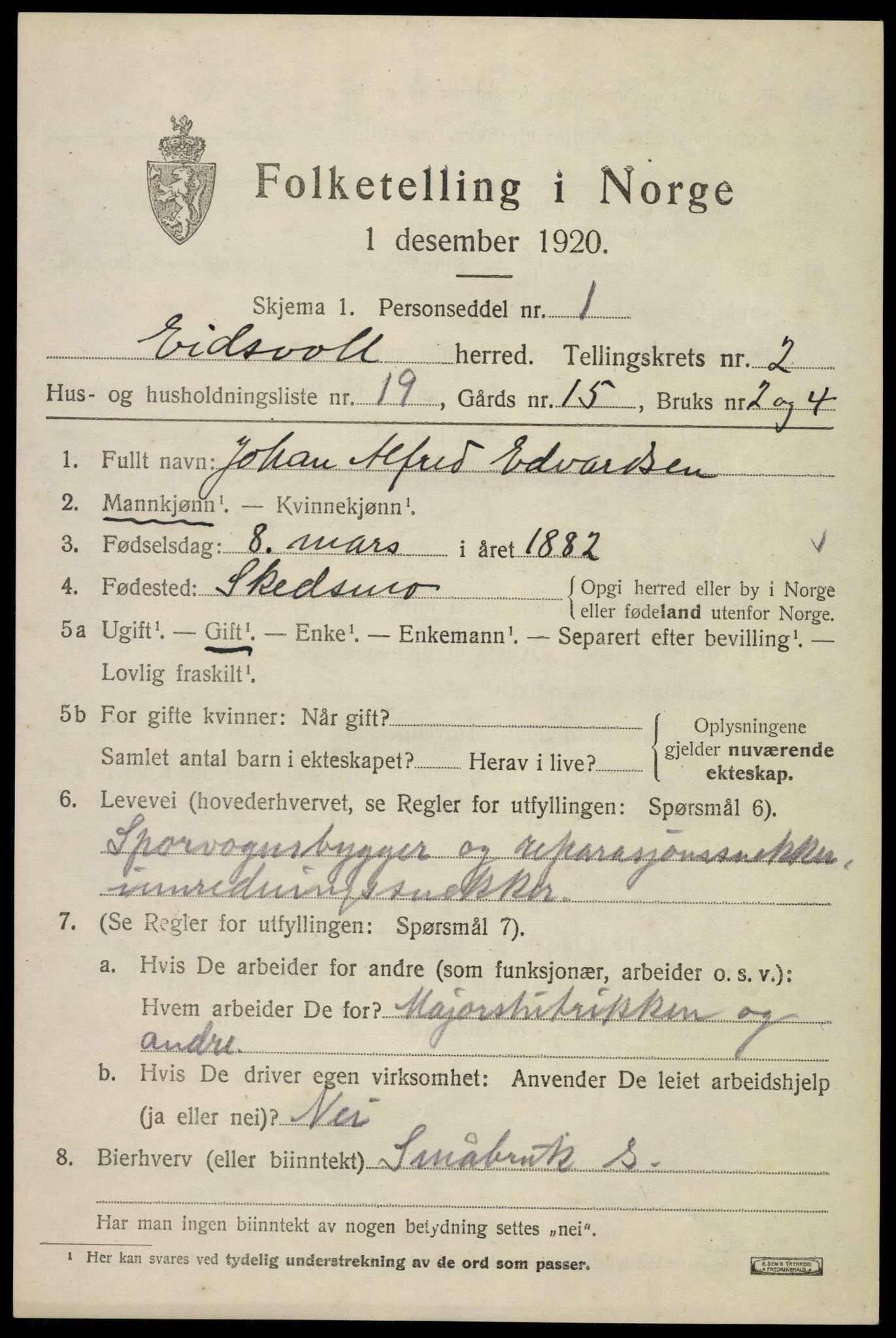SAO, 1920 census for Eidsvoll, 1920, p. 6809