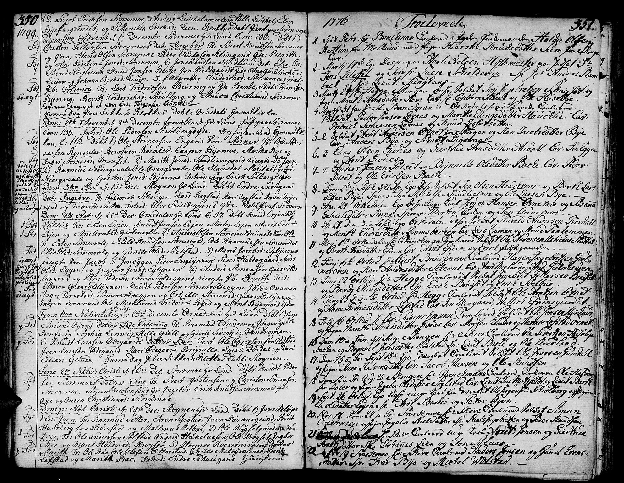 Ministerialprotokoller, klokkerbøker og fødselsregistre - Sør-Trøndelag, SAT/A-1456/668/L0802: Parish register (official) no. 668A02, 1776-1799, p. 350-351